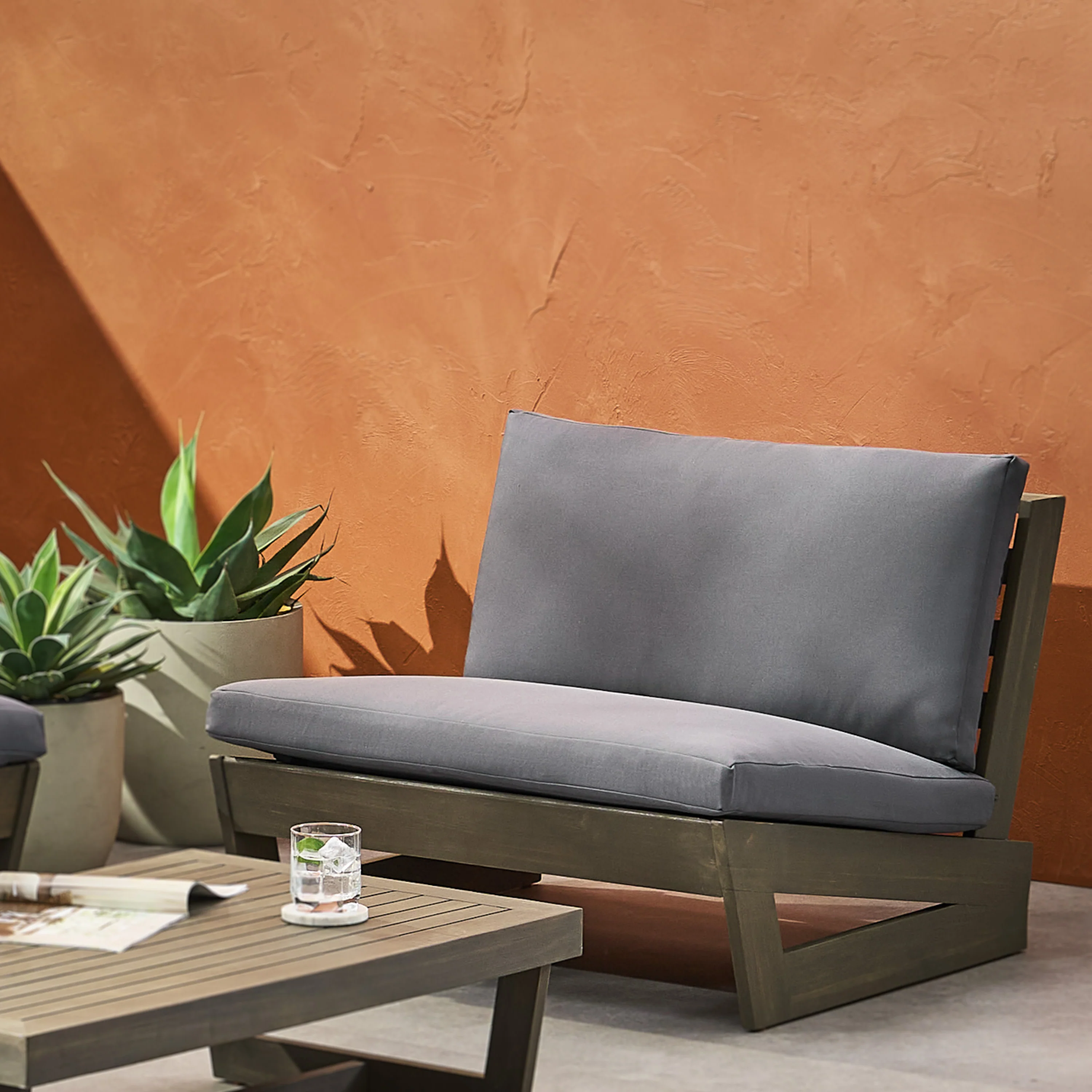 Emma Outdoor Acacia Wood Club Chair with Cushions - furnishings