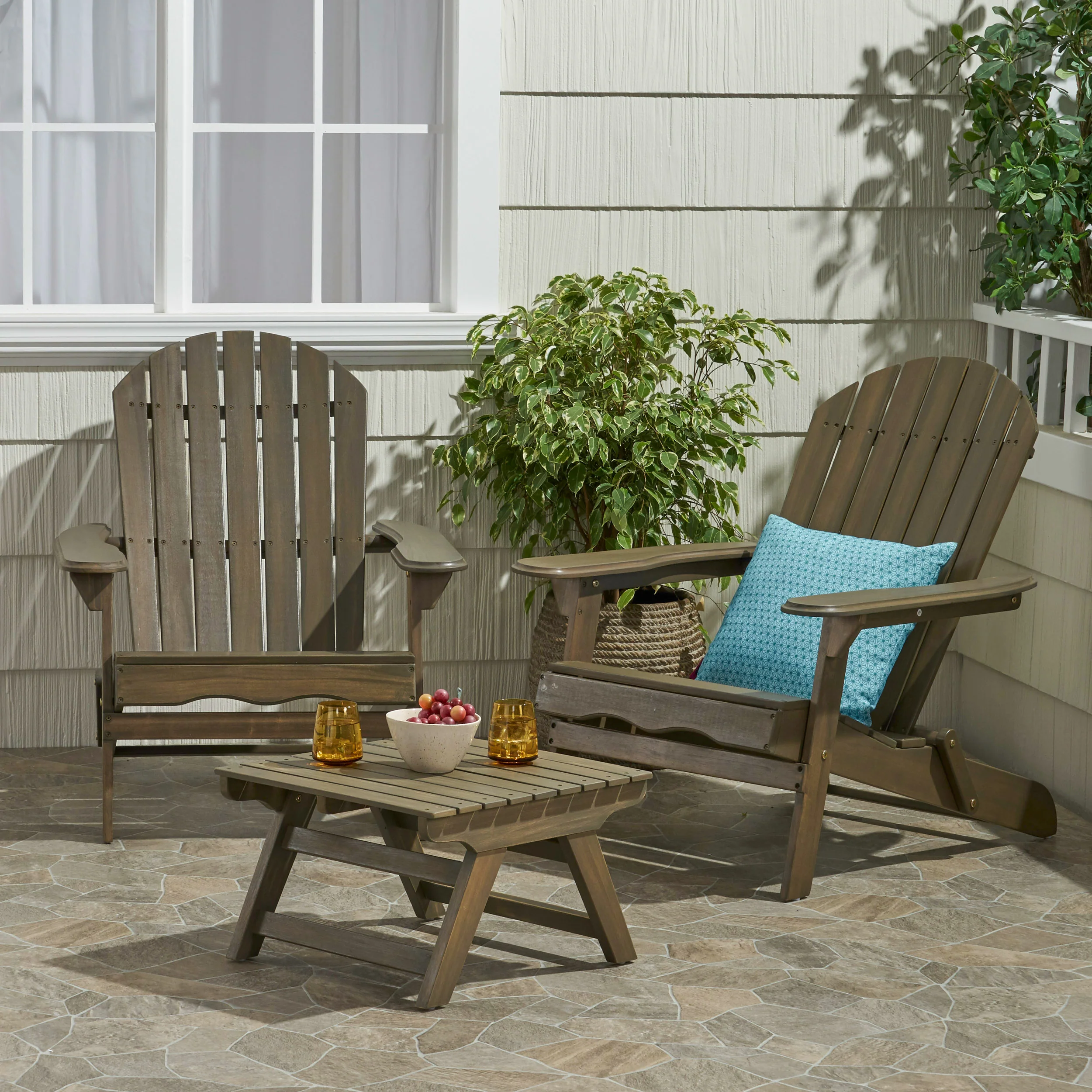 Magnolia Outdoor Acacia Wood 2 Seater Chat Set with Side Table - furnishings