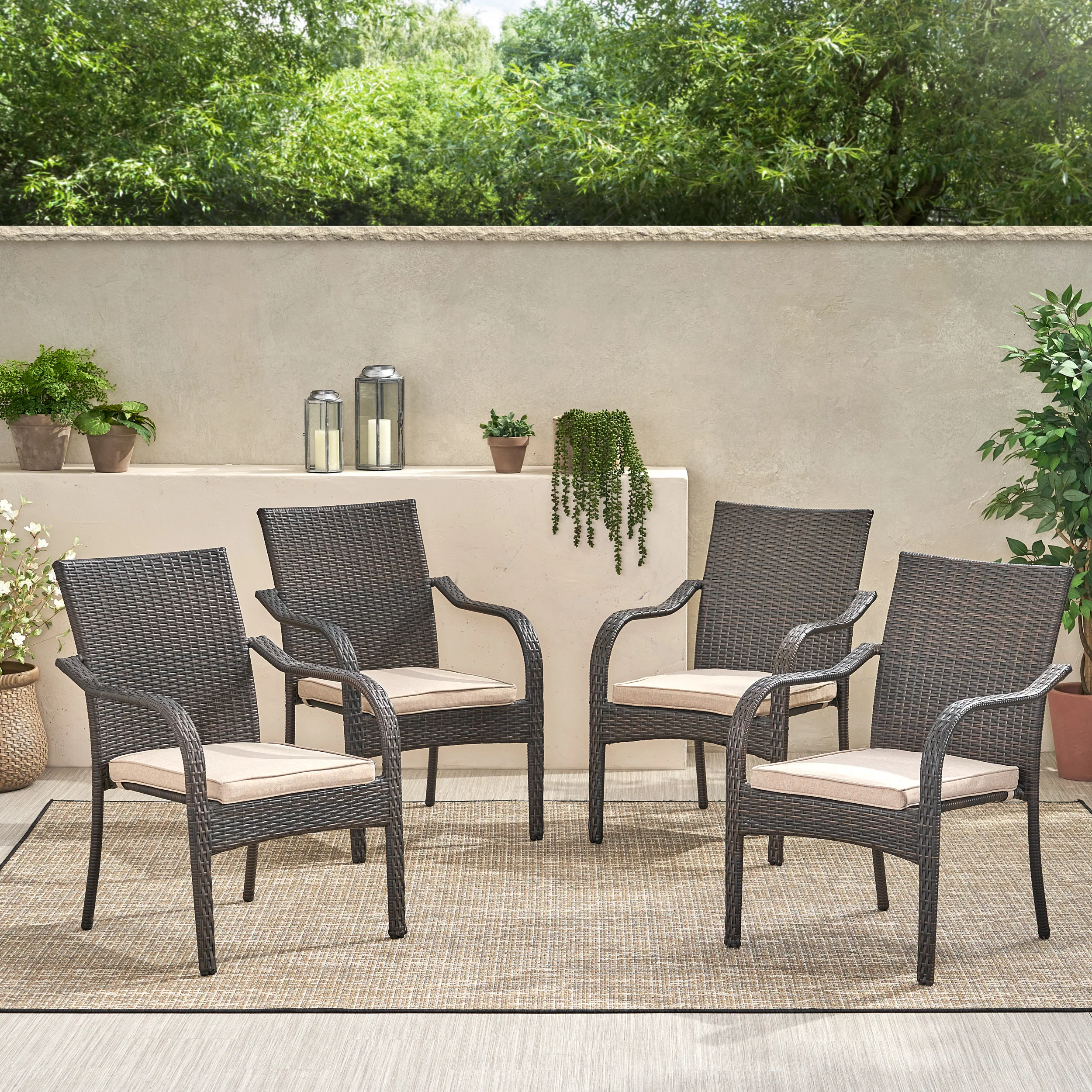 Florianopolis Brown Wicker Stacking Chairs (Set of 4) - furnishings