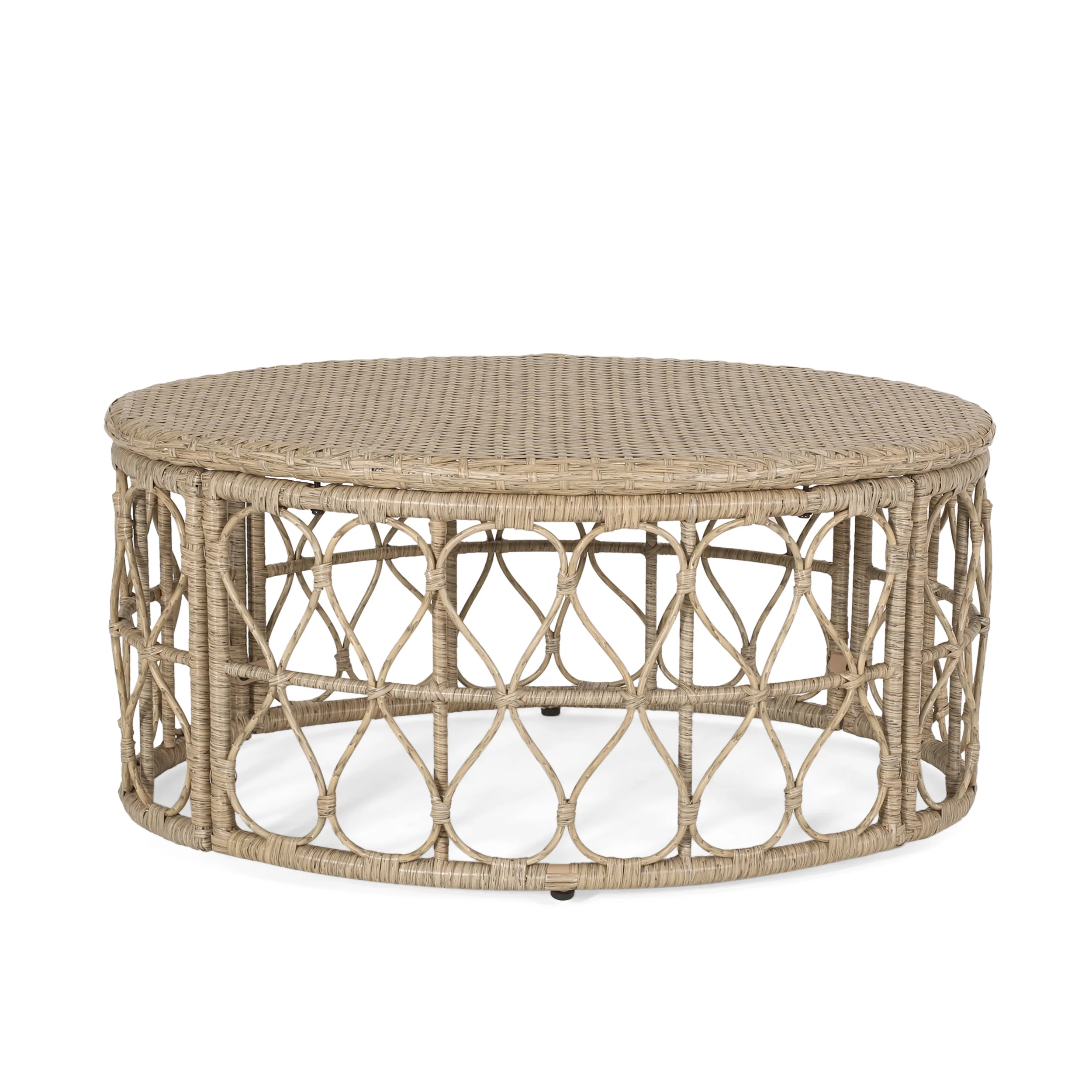 Colmar Outdoor Wicker Loveseat and Coffee Table Set, Light Brown and Beige - furnishings