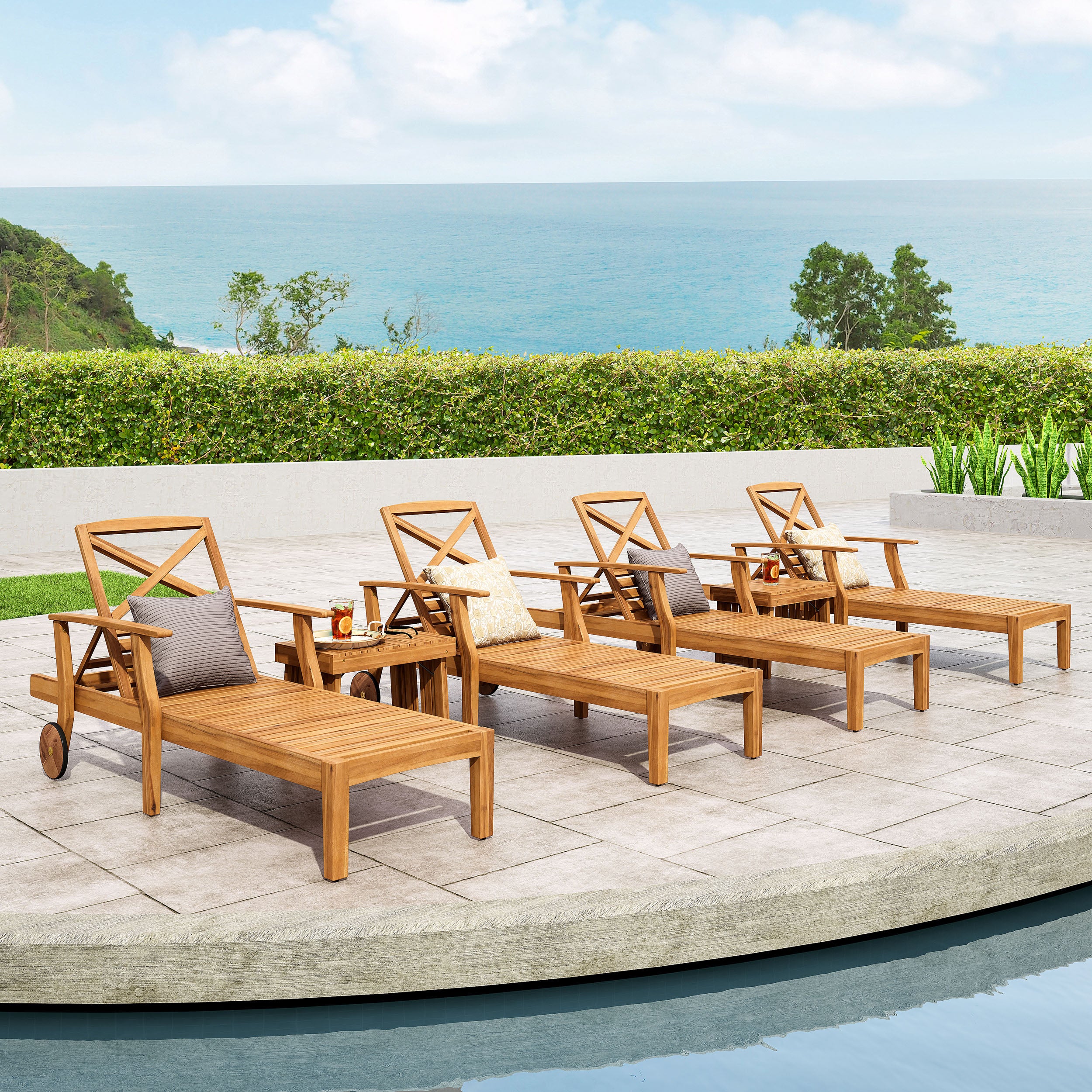 Capri Outdoor Acacia Wood 6 Piece Chaise Lounge Set - furnishings