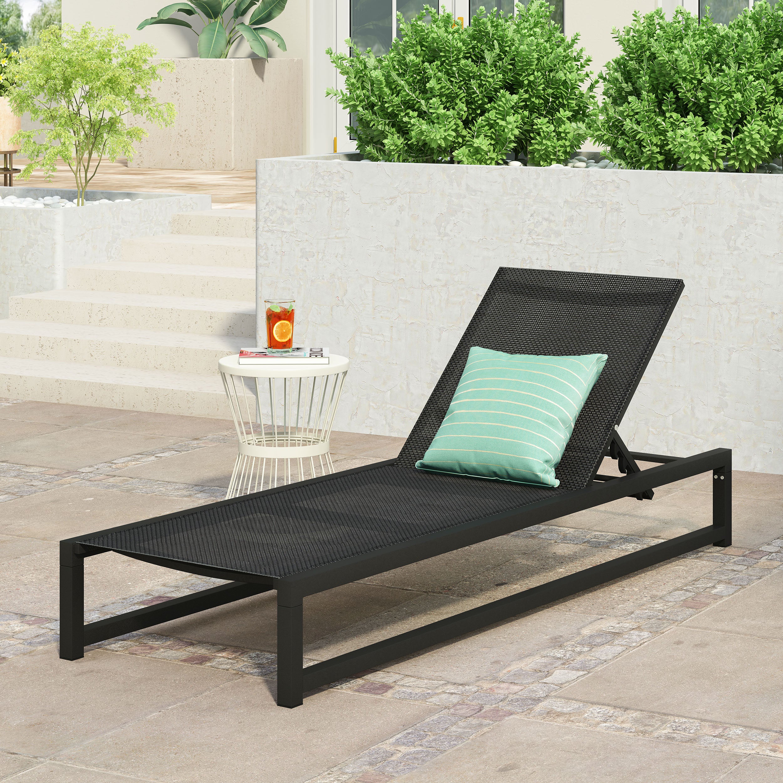 Moderna Outdoor Aluminum Chaise Lounge with Mesh Seating - furnishings