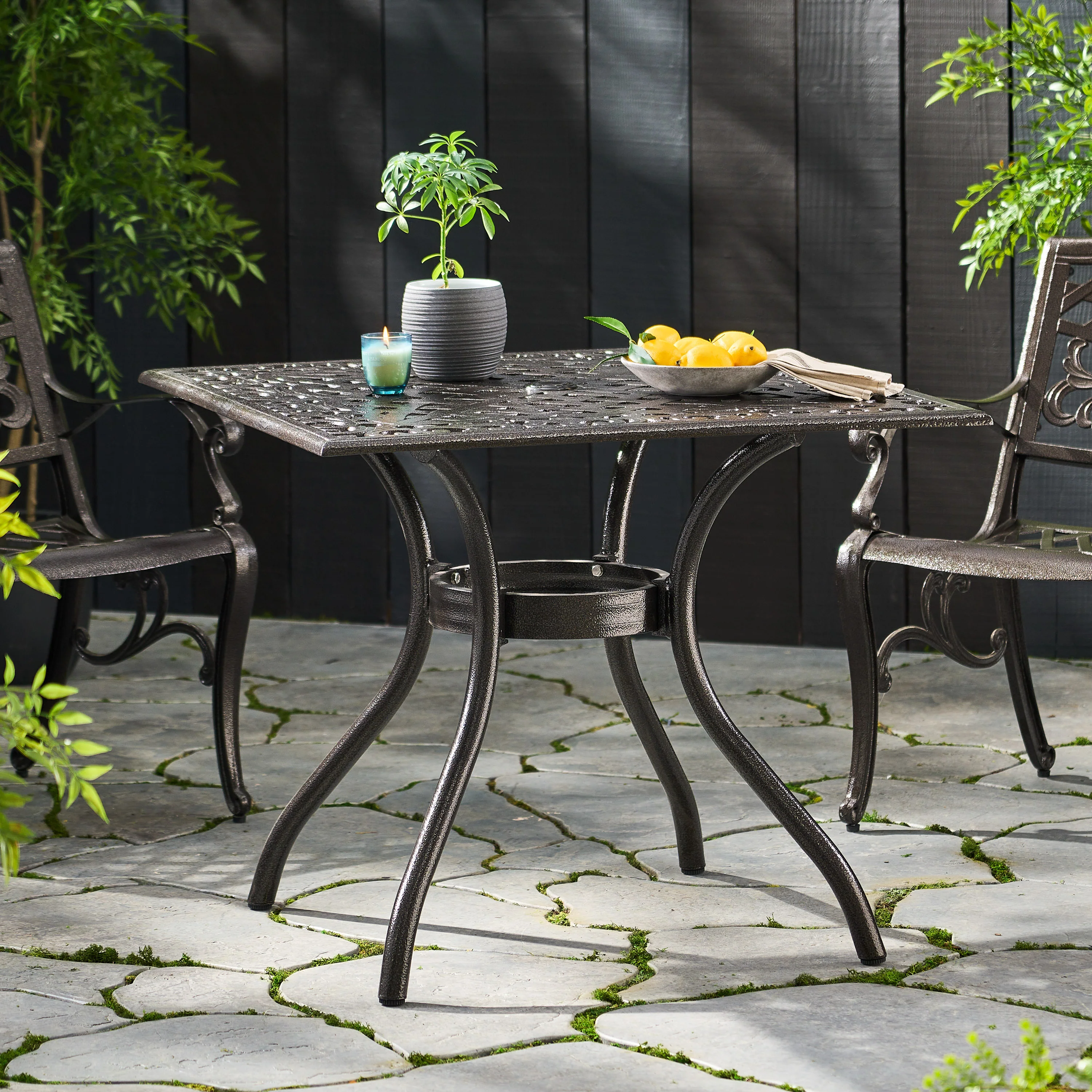 Monteria Traditional Outdoor Bronze Cast Aluminum Dining Table w/ Umbrella Hole - furnishings