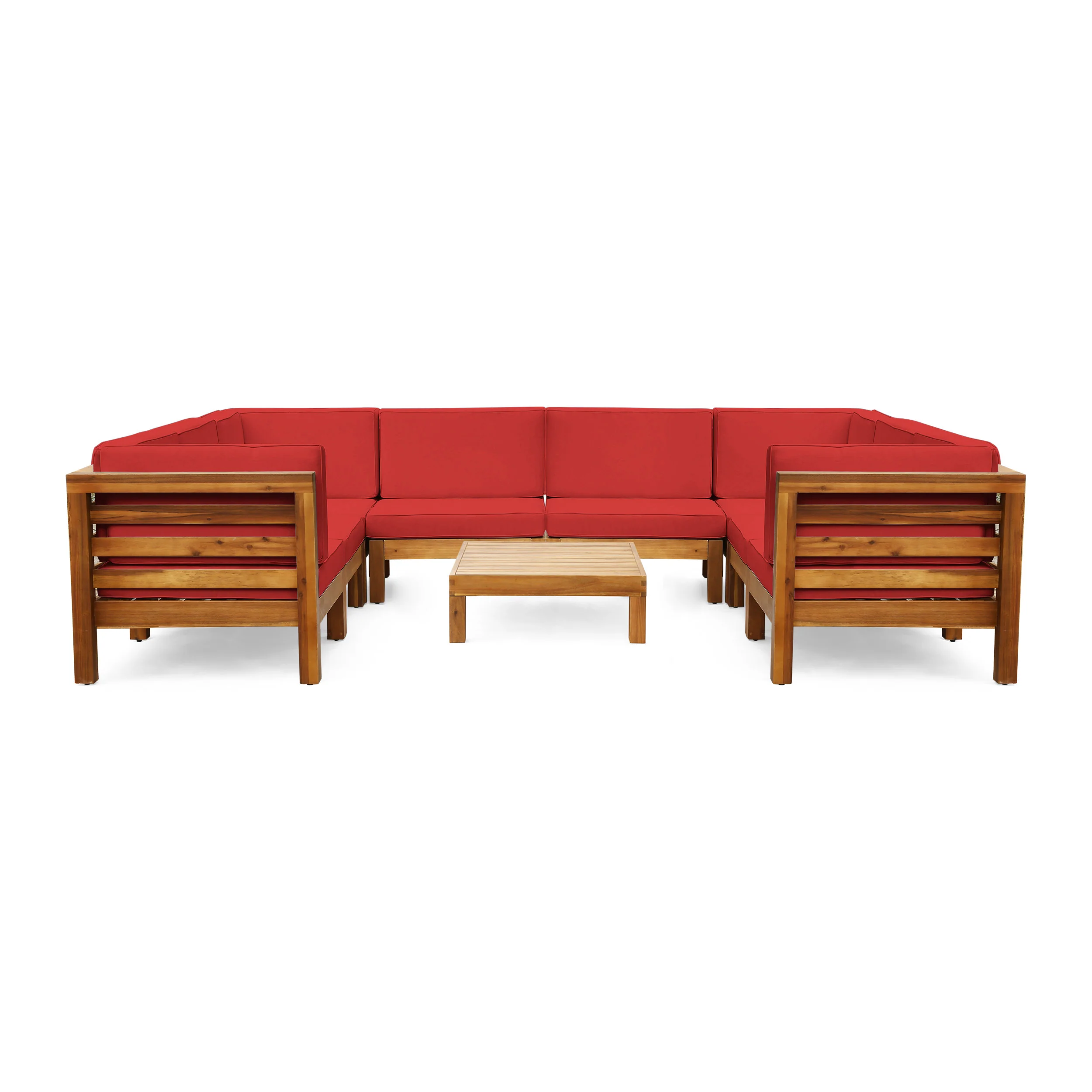 Dawson Outdoor U-Shaped Sectional Sofa Set with Coffee Table - 9-Piece 8-Seater - Acacia Wood - Outdoor Cushions - furnishings