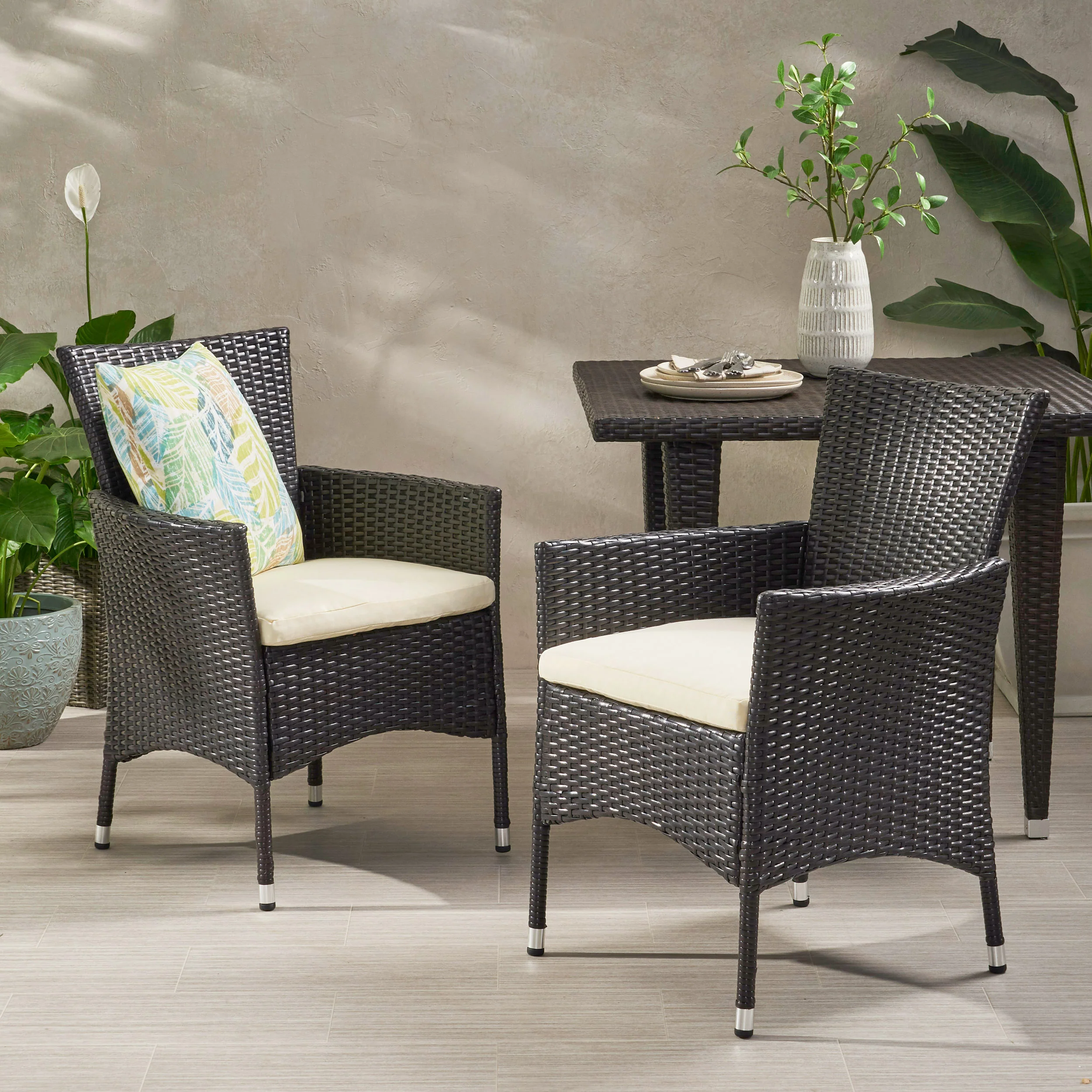 Clementine Outdoor Multibrown PE Wicker Dining Chairs (Set of 2) - furnishings
