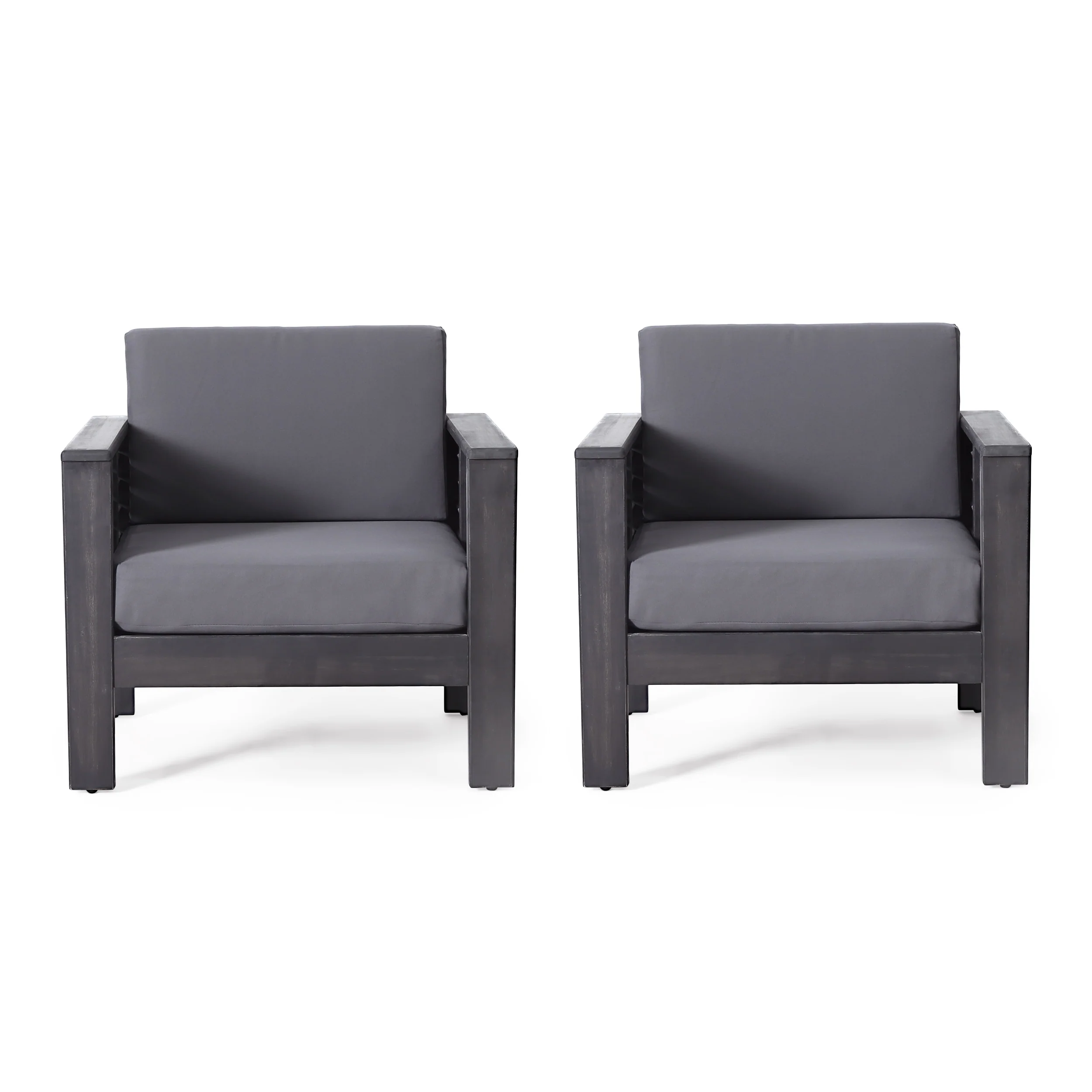 Rabun Outdoor Acacia Wood Club Chairs with Cushions, Set of 2 - furnishings