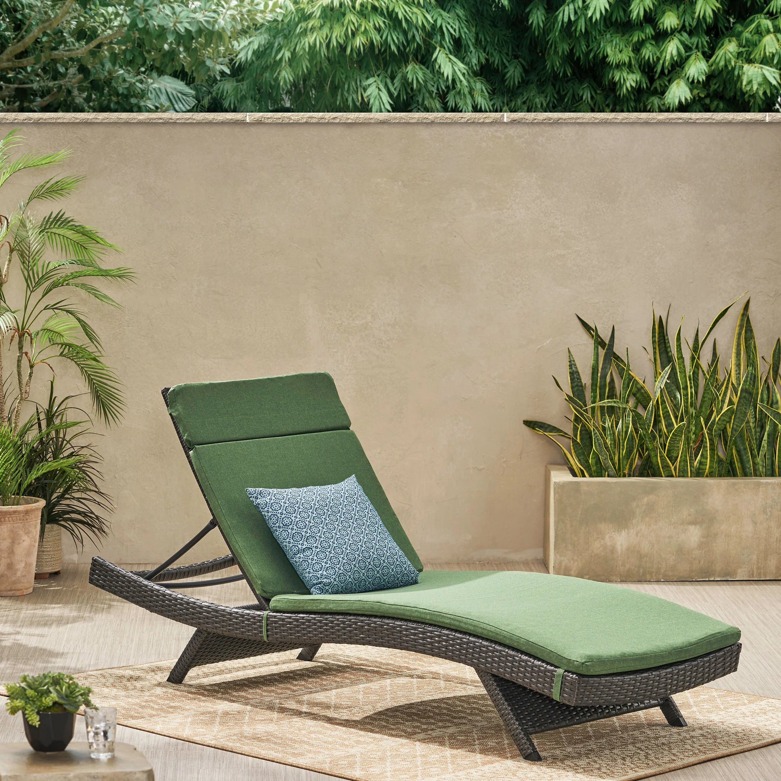 Nassau Outdoor Grey Wicker Adjustable Chaise Lounge with Cushion - furnishings