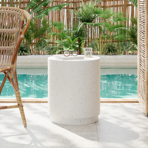 Vespever Outdoor Patio Round Accent Table, Concrete - furnishings