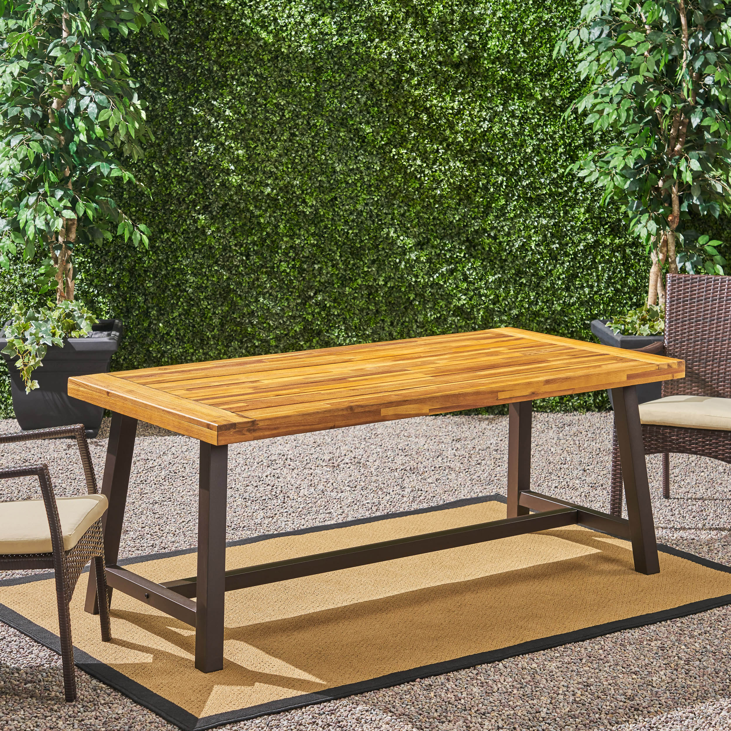 Carlie Outdoor Sandblast Finished Dining Table with Iron Legs - furnishings