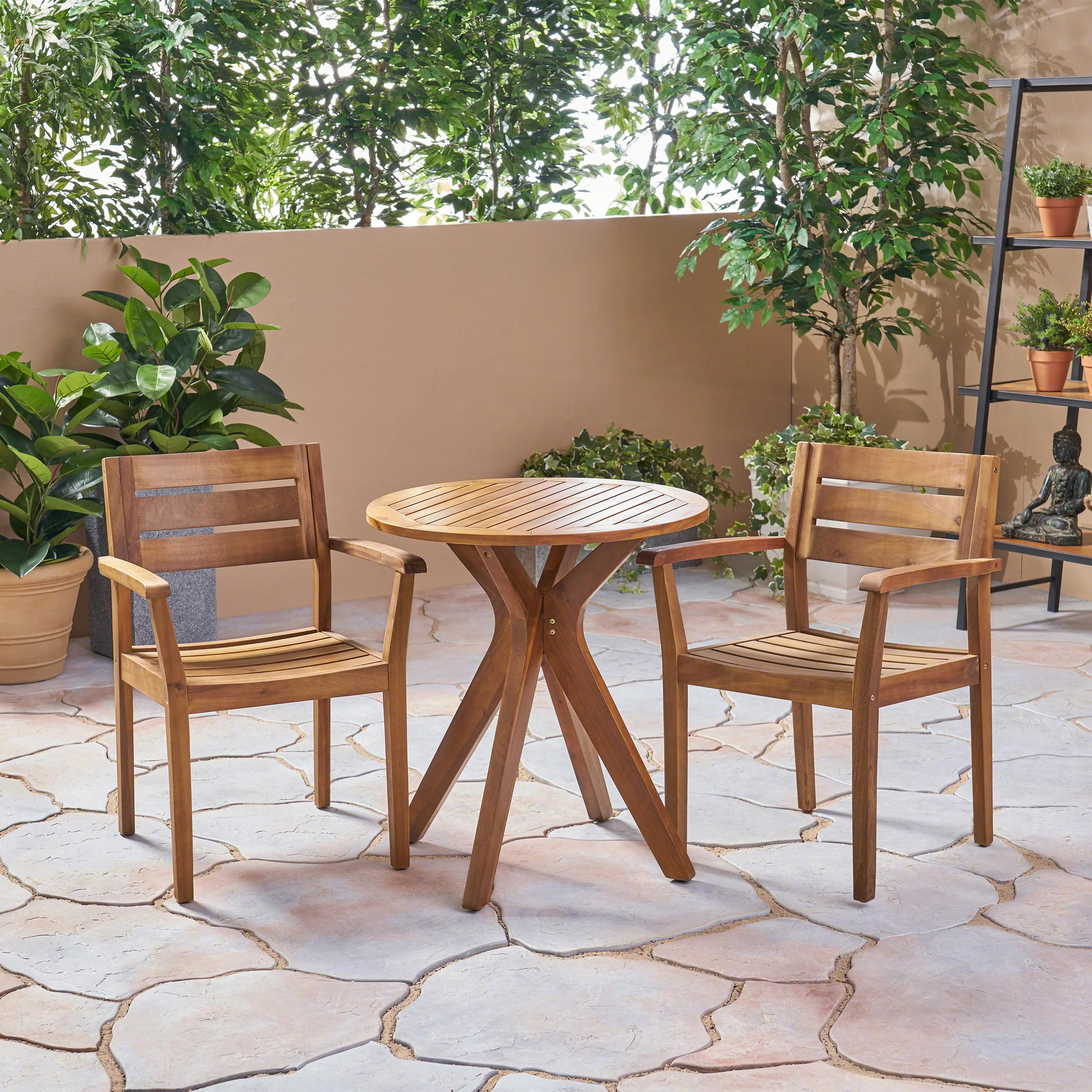 Stanford Outdoor 3 Piece Acacia Wood Bistro Set - furnishings