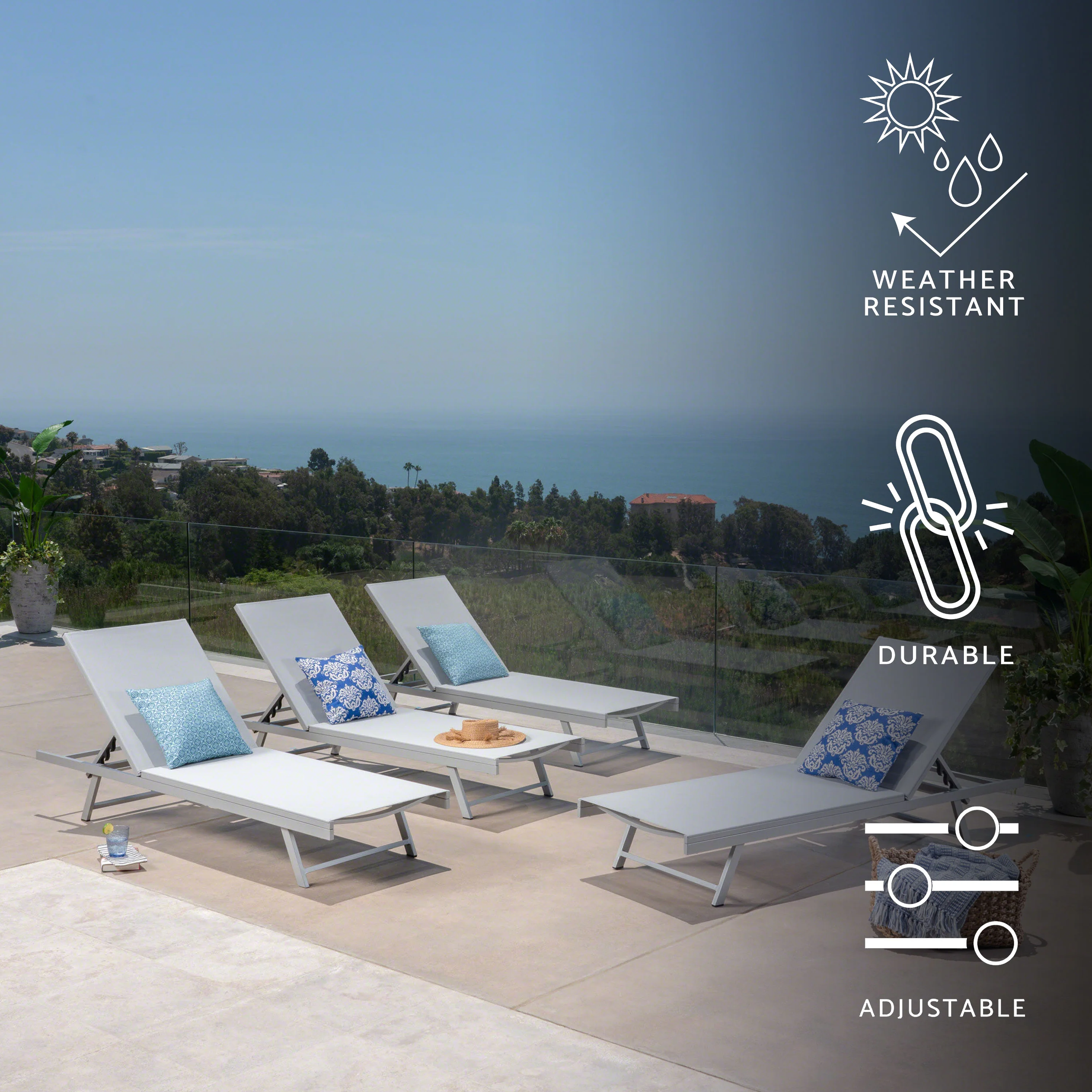 Randy Outdoor Aluminum and Mesh Chaise Lounge (Set of 4), White - furnishings