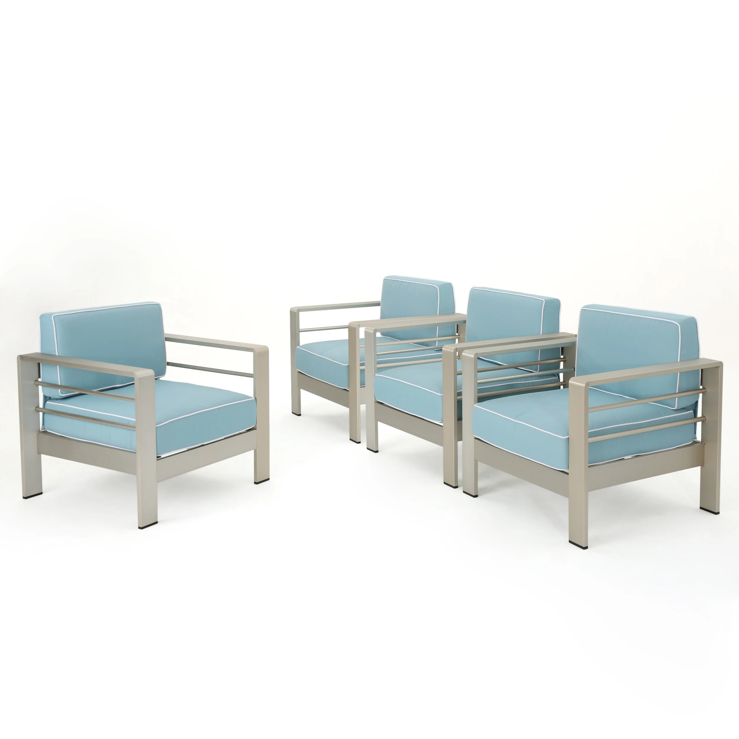 Crested Bay Outdoor Silver Aluminum Frame Light Teal Cushion Club Chairs - furnishings