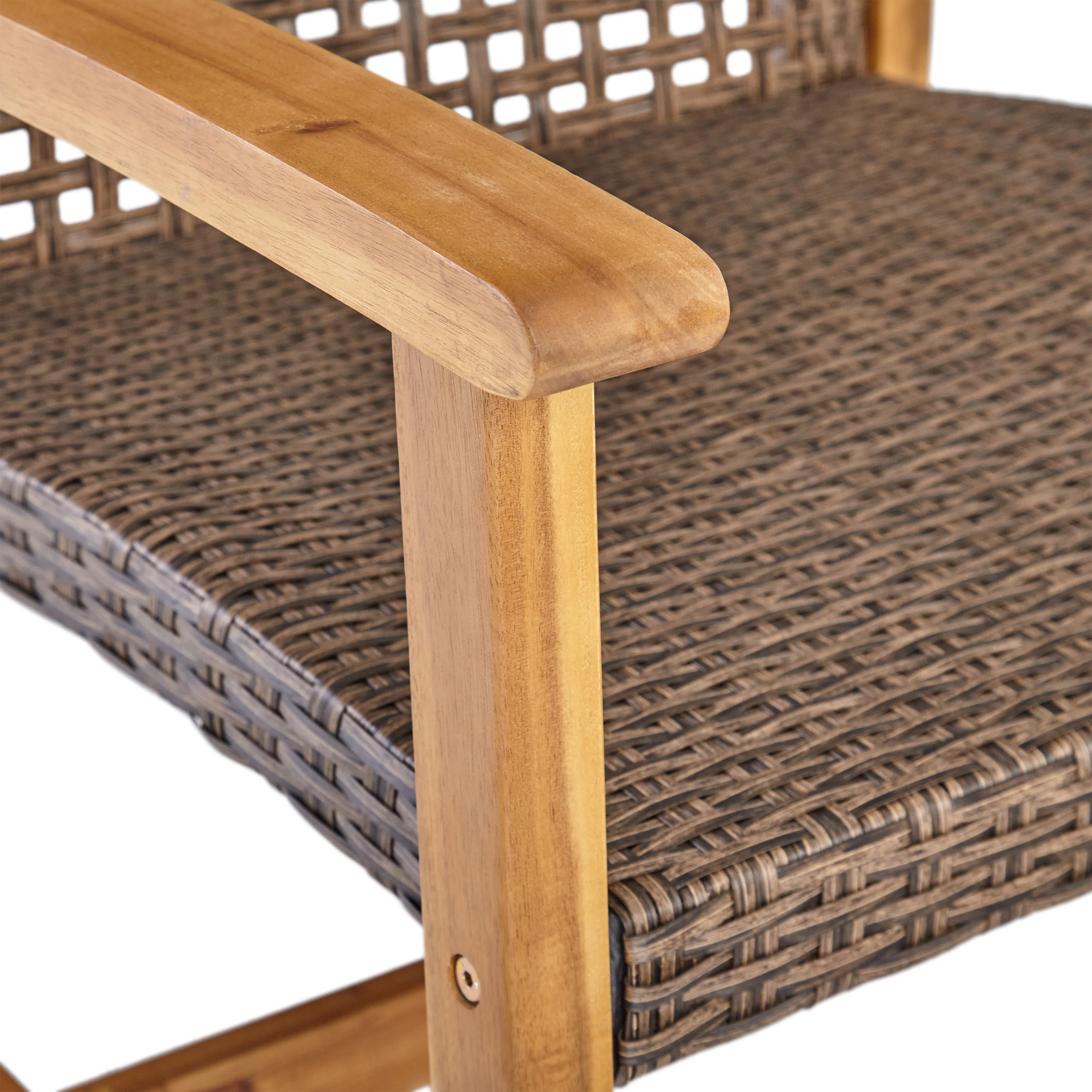 Levant Outdoor 6-Seater Wood and Wicker Chat Set with Fire Pit - furnishings