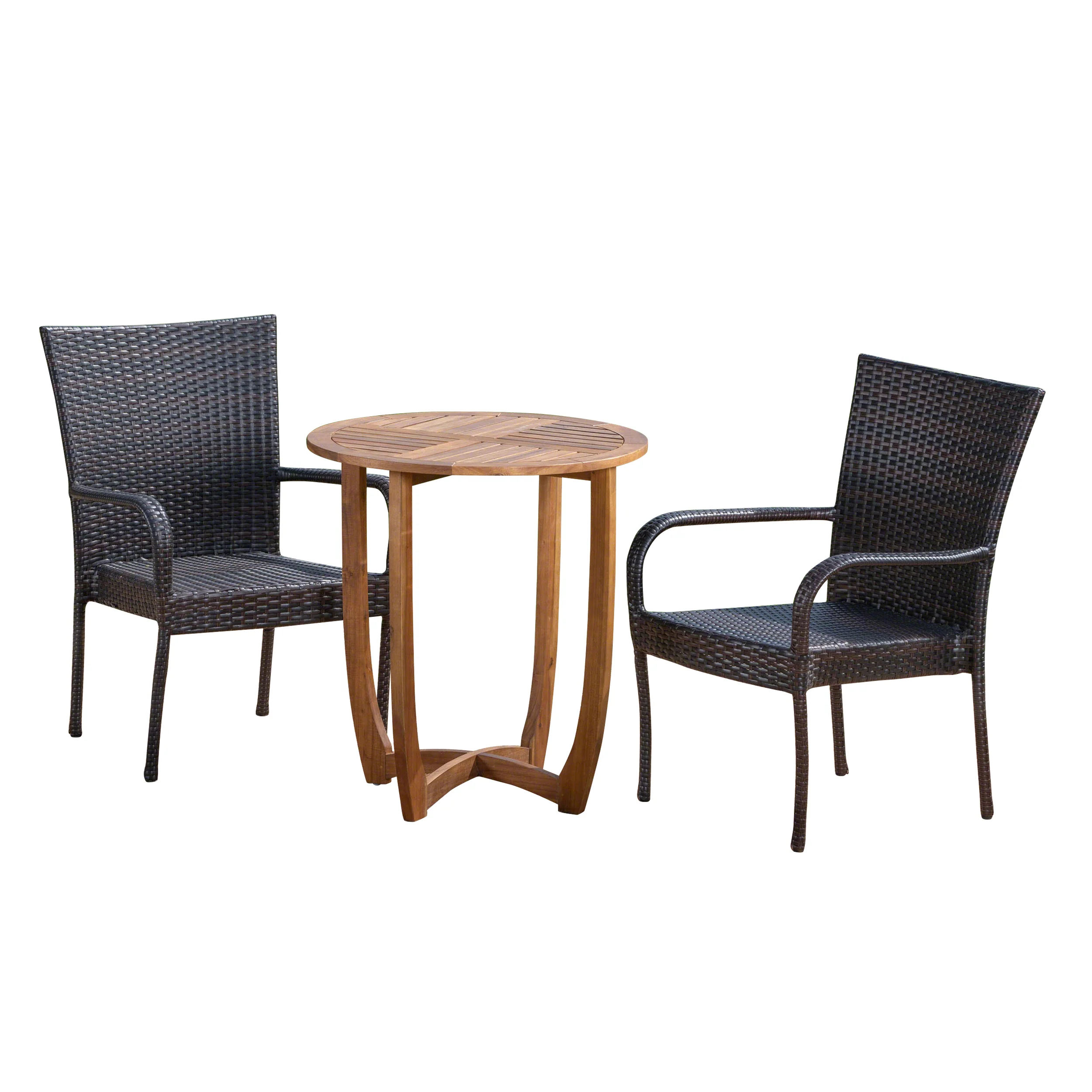 Michael Outdoor 3 Piece Acacia Wood/ Wicker Bistro Set, Teak Finish and Multibrown - furnishings