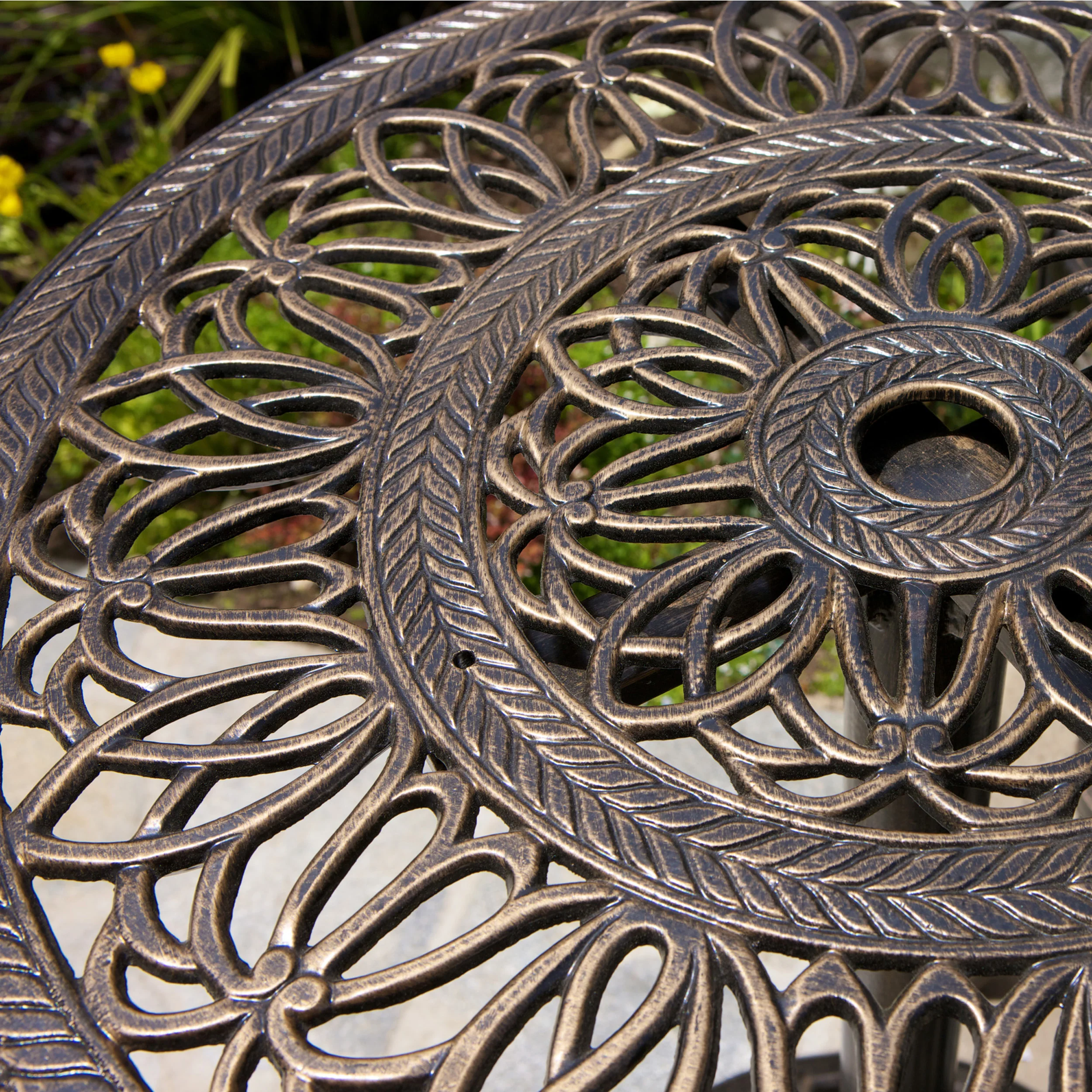 Paris Outdoor 3pc Copper Cast Aluminum Bistro Set - furnishings