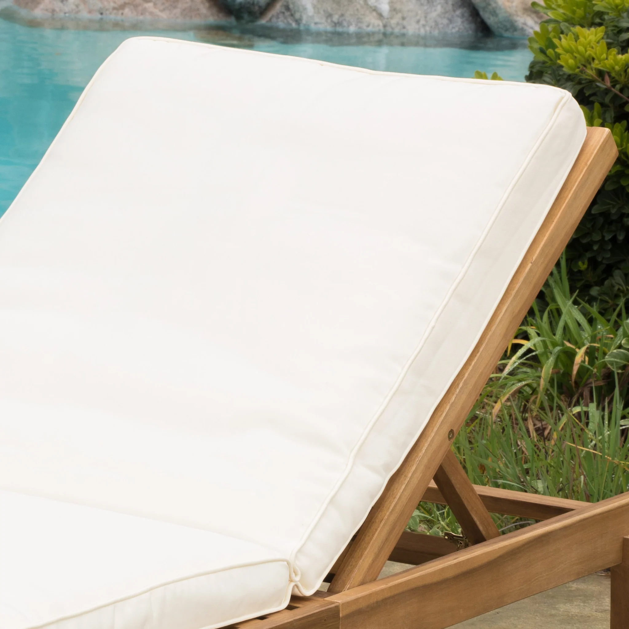 Paolo Outdoor Teak Brown Wood Chaise Lounge with Cushion - furnishings