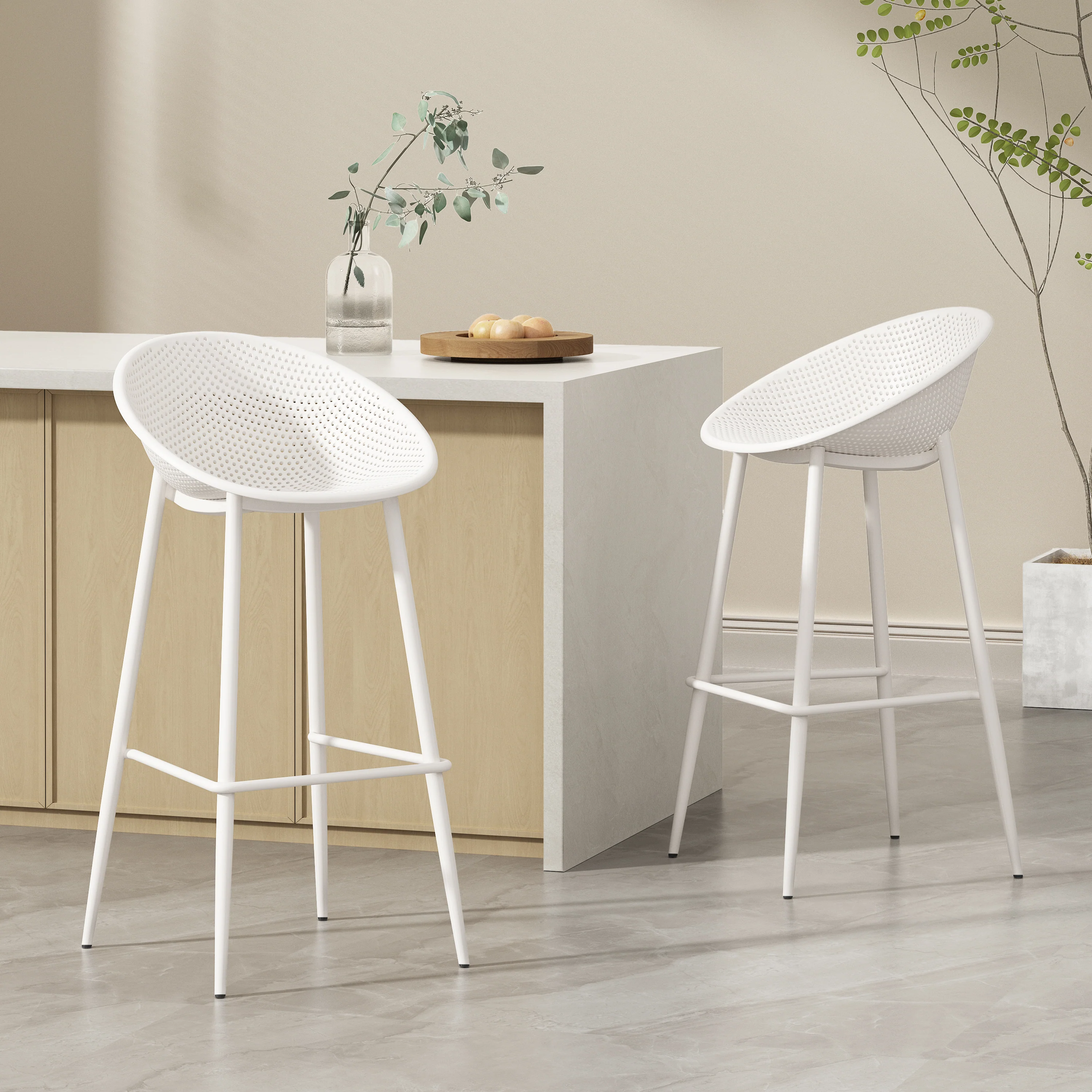 Indoor & Outdoor Polypropelene Plastic Gable Barstool, Set of 2 - furnishings