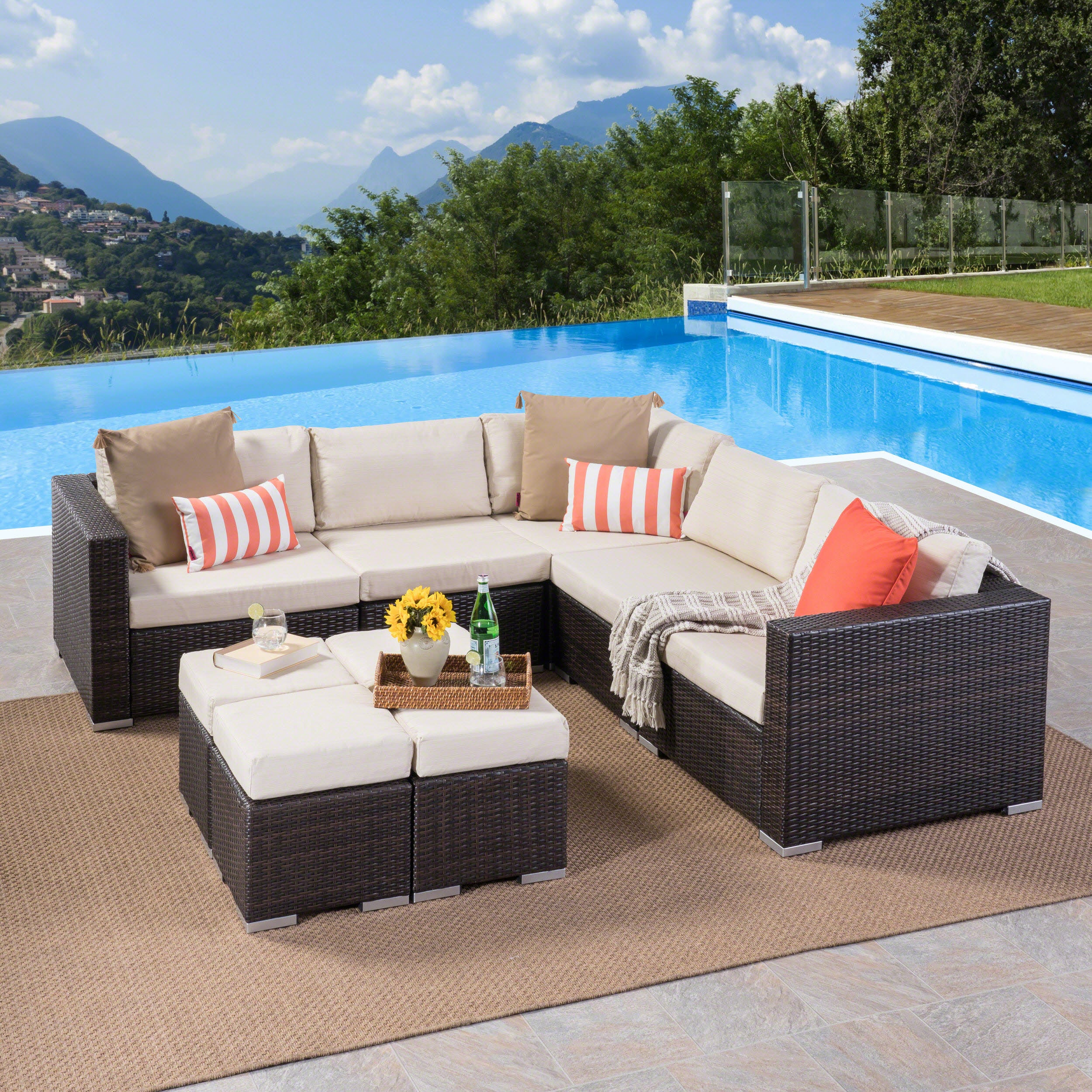 Tammy Rosa Outdoor 5 Seat Wicker Sectional Sofa Set with Aluminum Frame - furnishings
