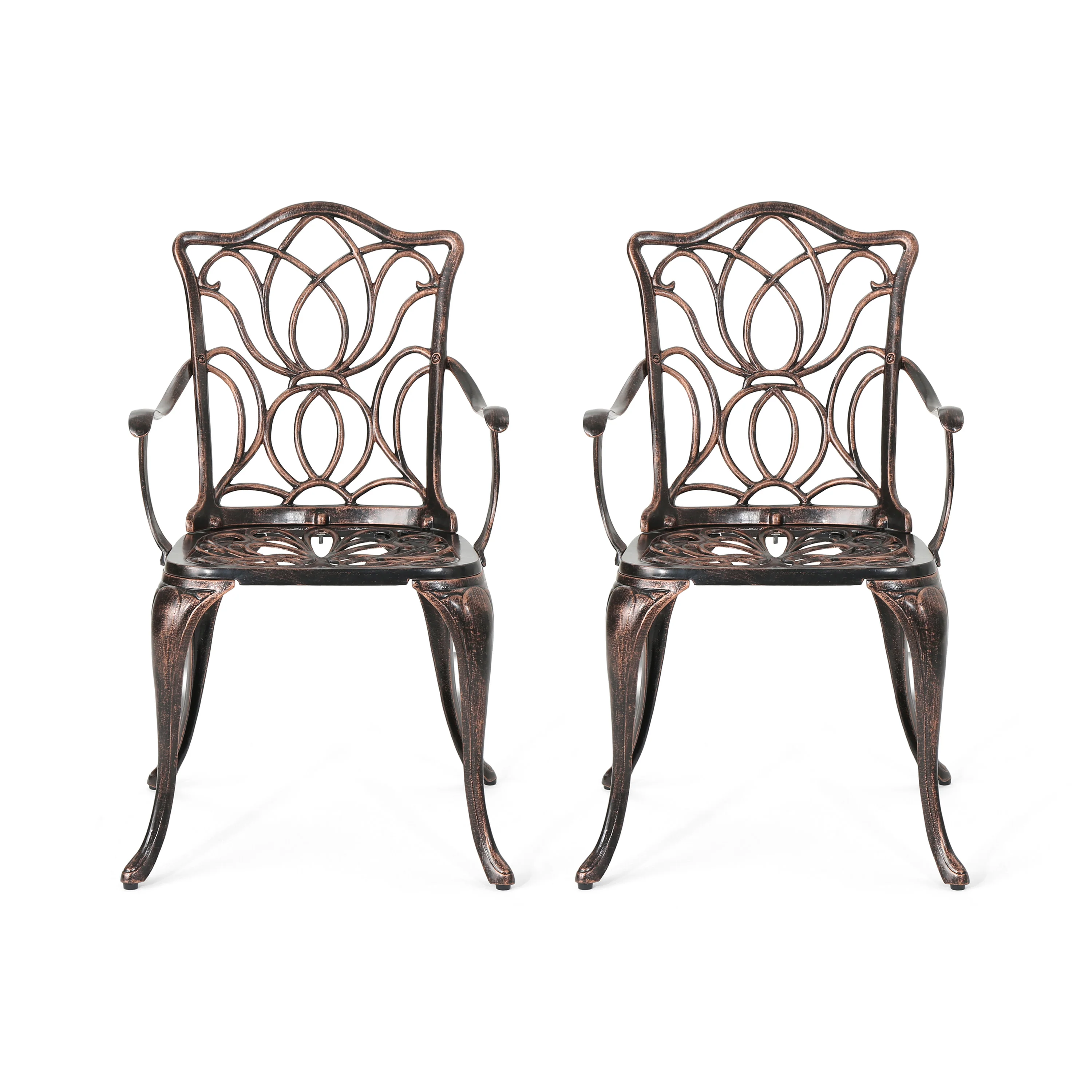 Meyer Outdoor Cast Aluminum Dining Chairs, Set of 2, Black Copper - furnishings