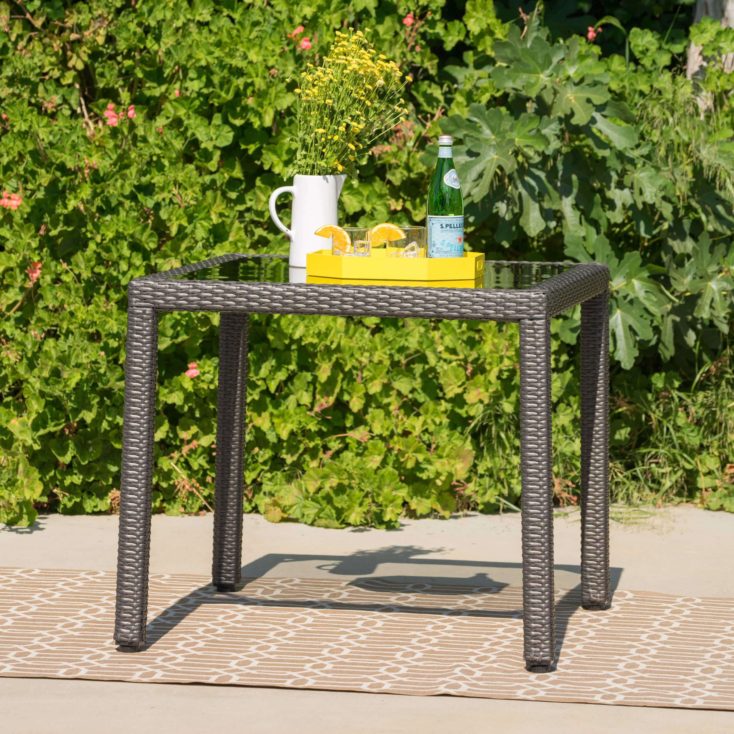San Tropez Outdoor Wicker Dining Table with Glass Top - furnishings