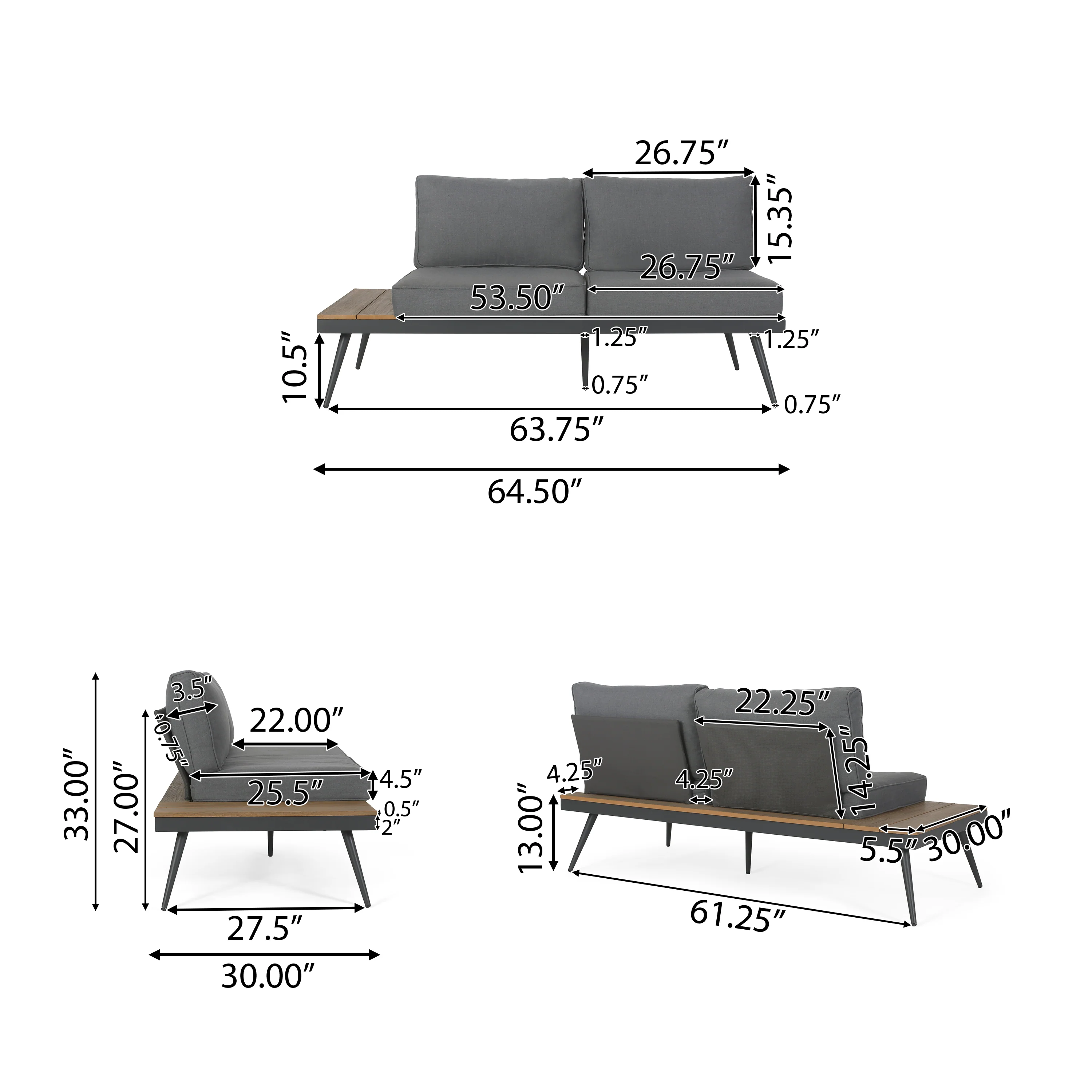 Deborah Outdoor Wood and Aluminum V-Shaped 5 Seater Sofa Set - furnishings