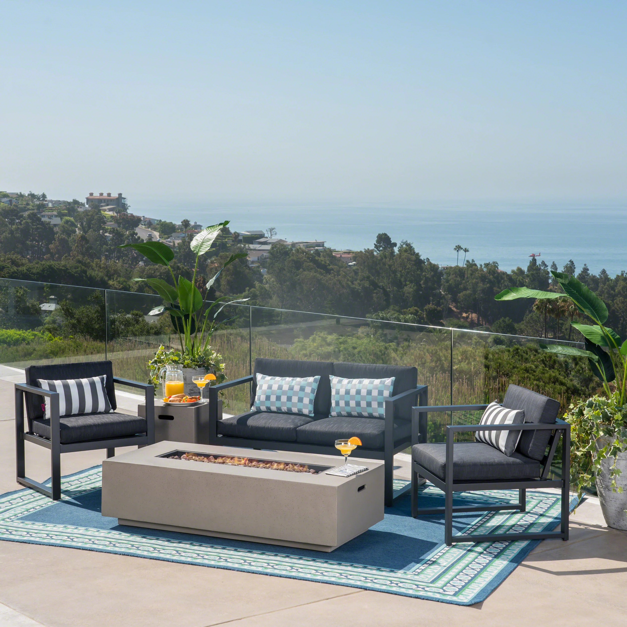 Nealie Outdoor 4-Seater Aluminum Chat Set with Fire Pit and Tank Holder - furnishings