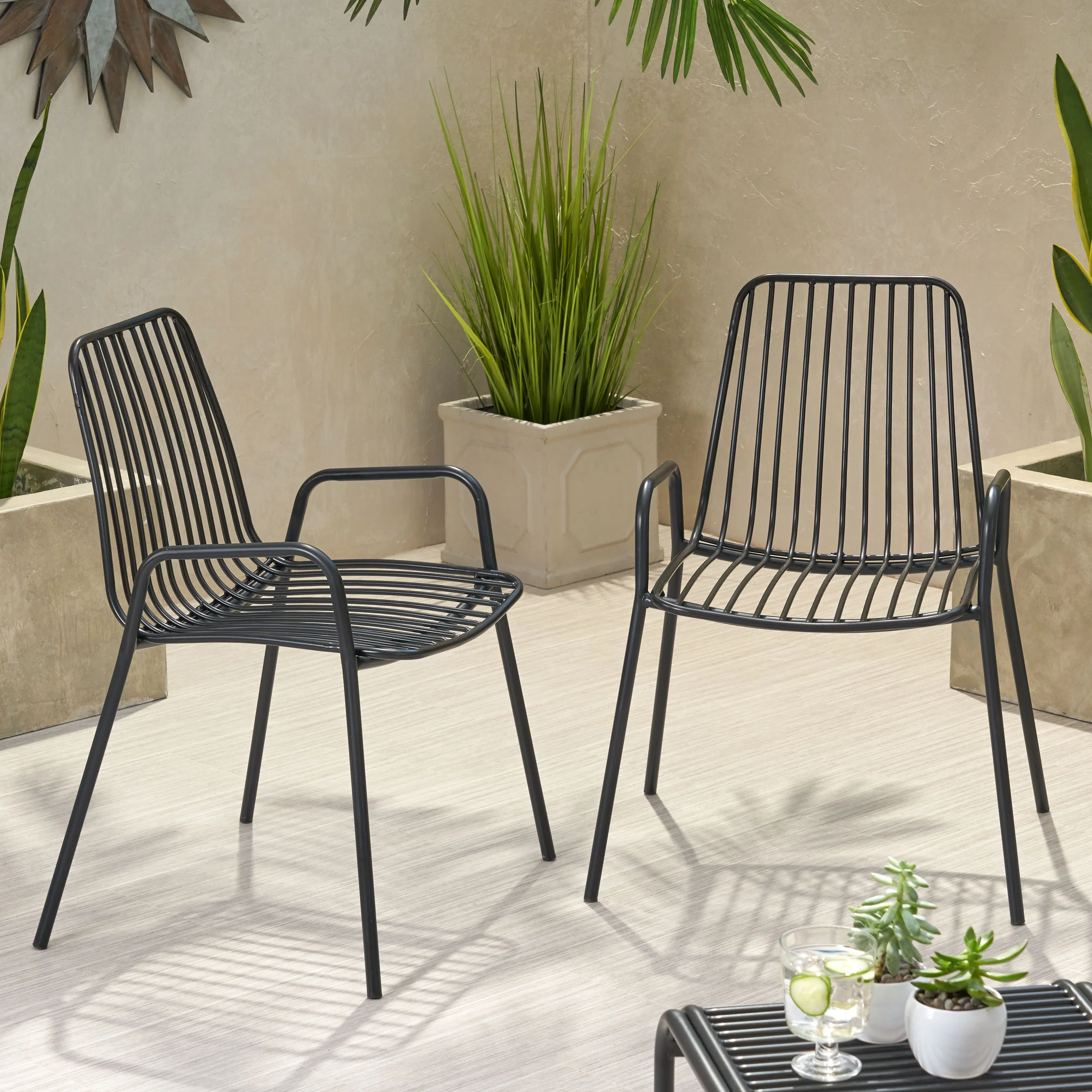 Ashwood Outdoor Modern Iron Club Chair (Set of 2) - furnishings