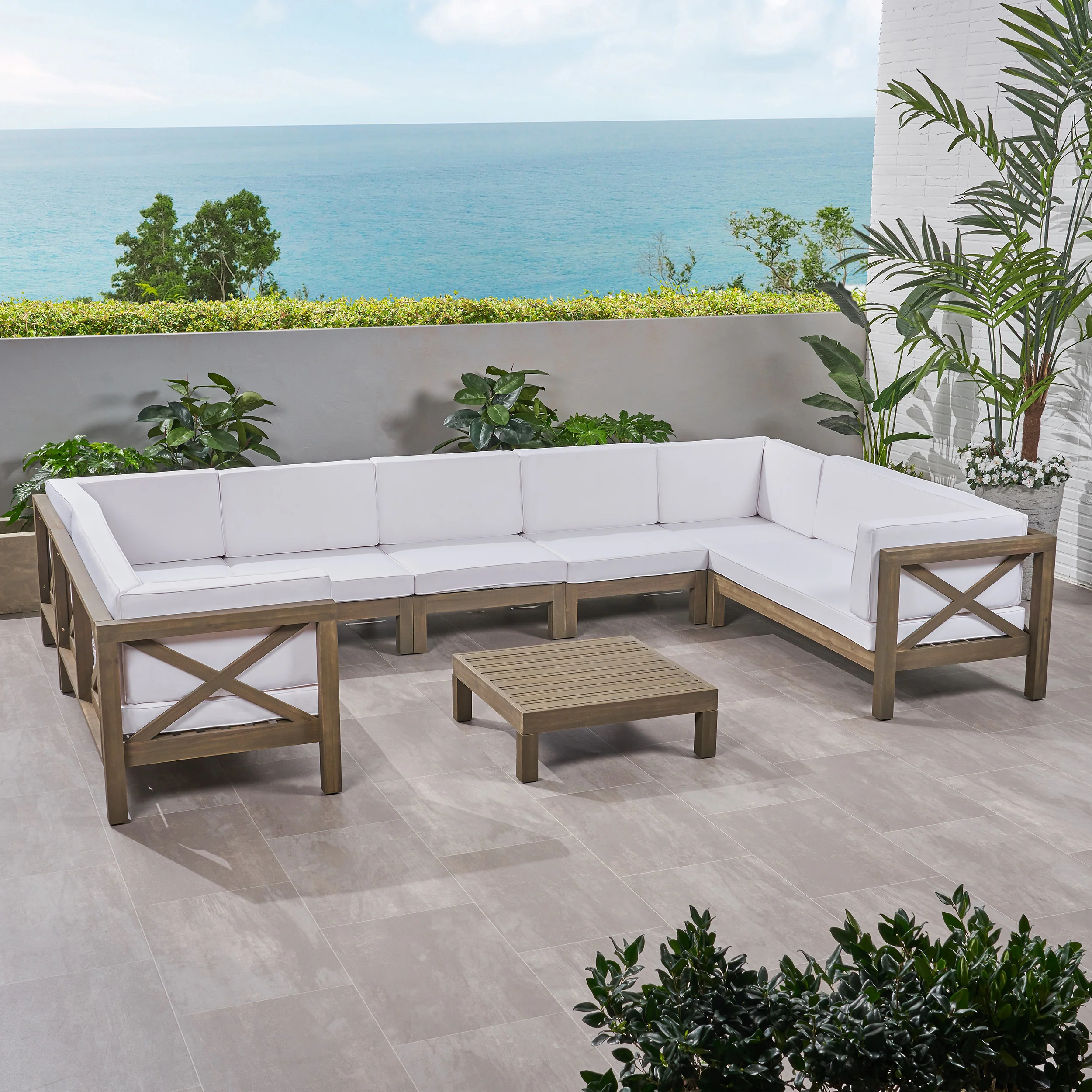 Isabella Outdoor 9 Seater Acacia Wood Sectional Sofa Set - furnishings