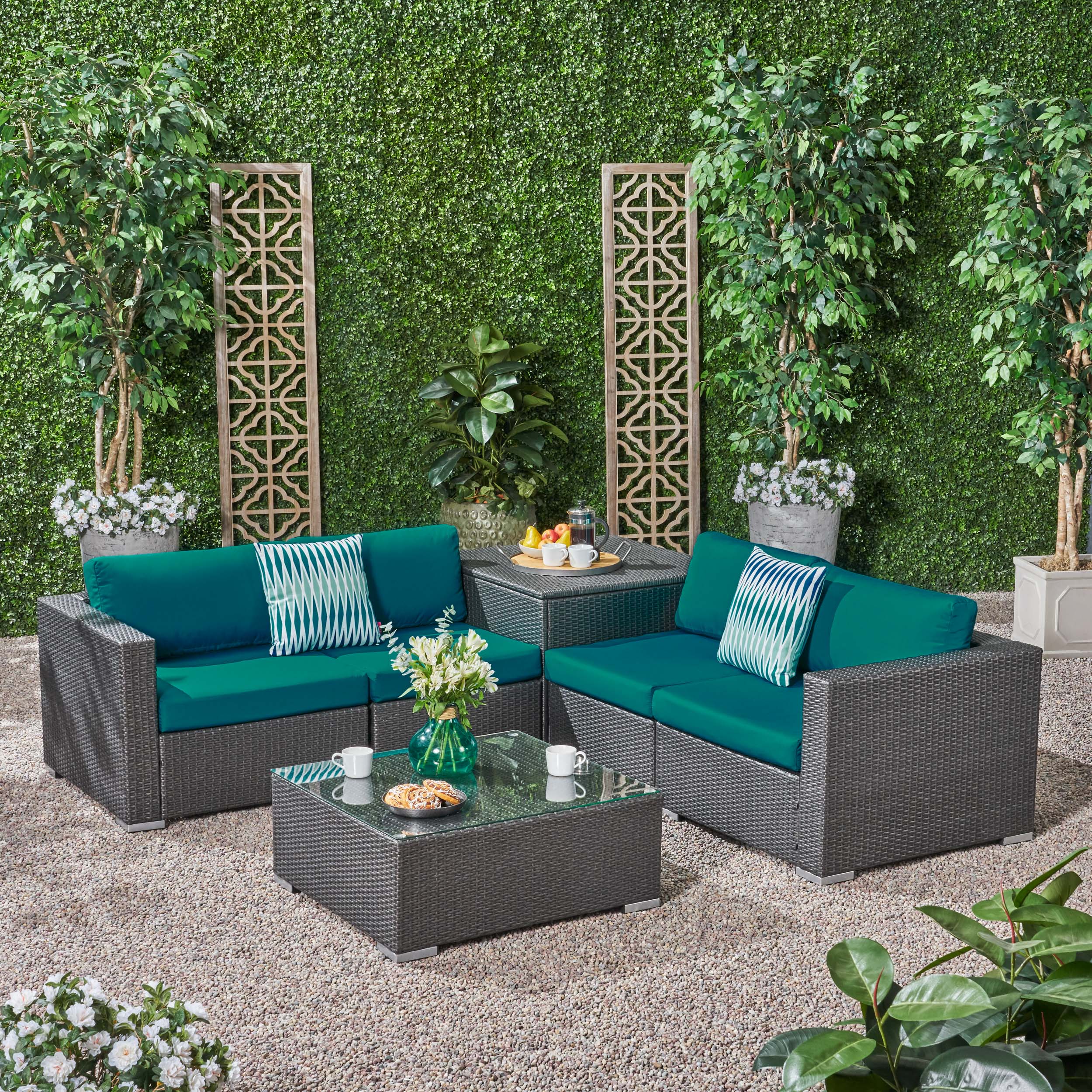 Kyra Outdoor 4 Seater Wicker Sofa Set with Storage Ottoman and Sunbrella Cushions - furnishings