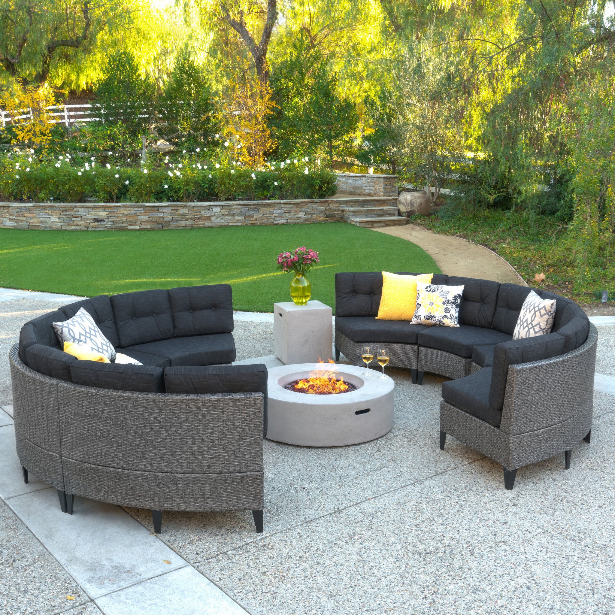 Nessett 10pc Outdoor Fire Pit Sectional Sofa Set - furnishings