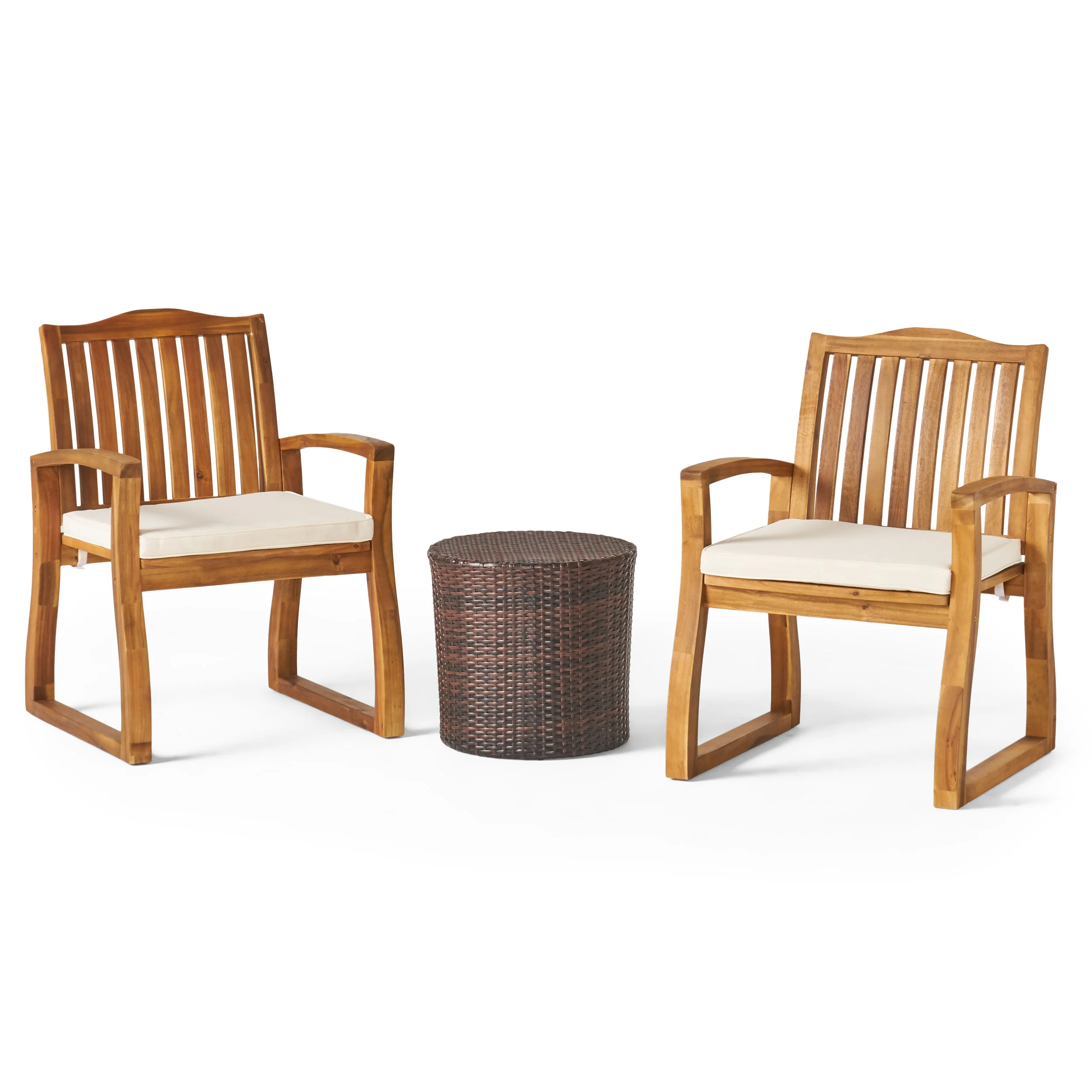 Malibu Outdoor Acacia Wood 3 Piece Chat Set with Wicker Table - furnishings