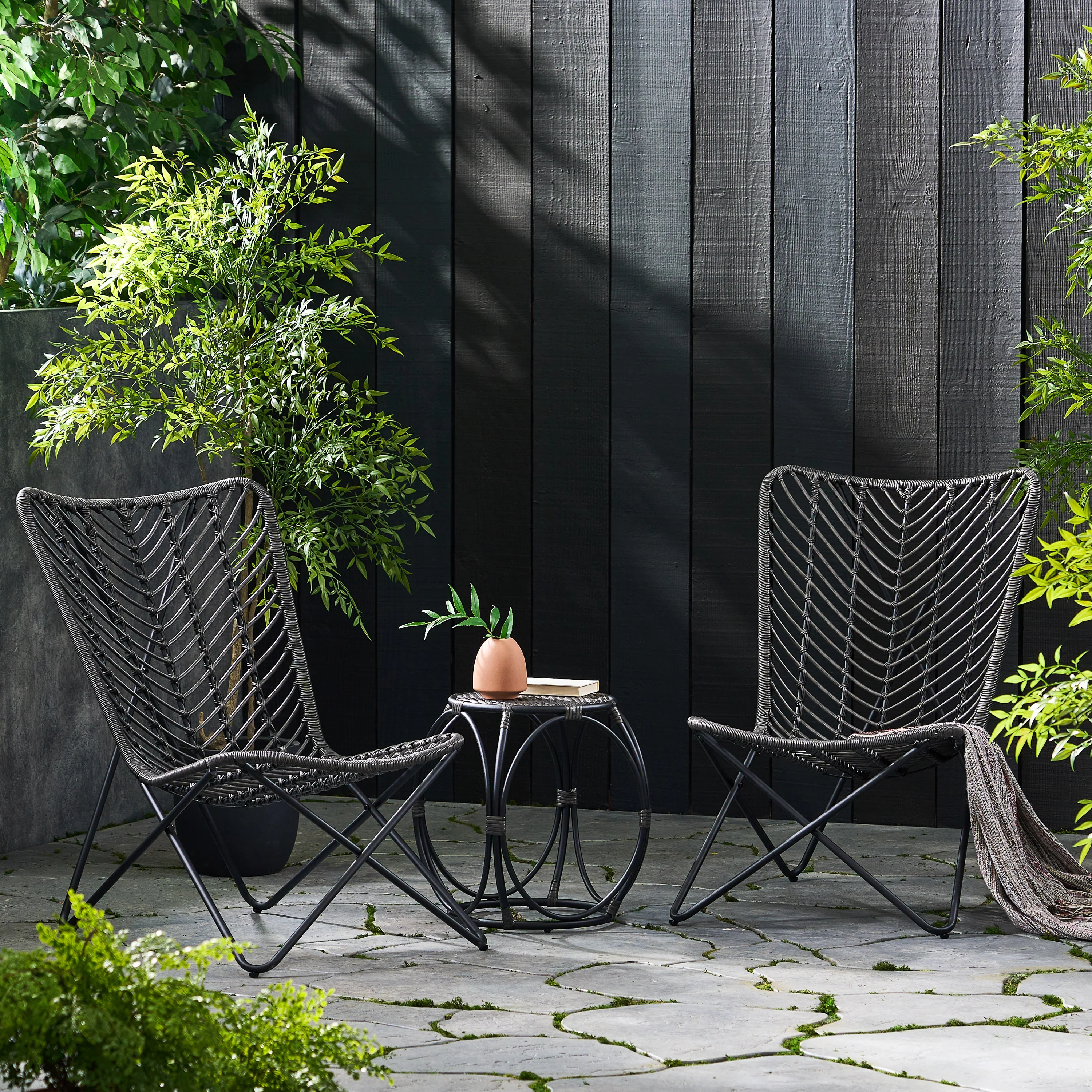 Juan Outdoor Wicker 3 Piece Chat Set - furnishings