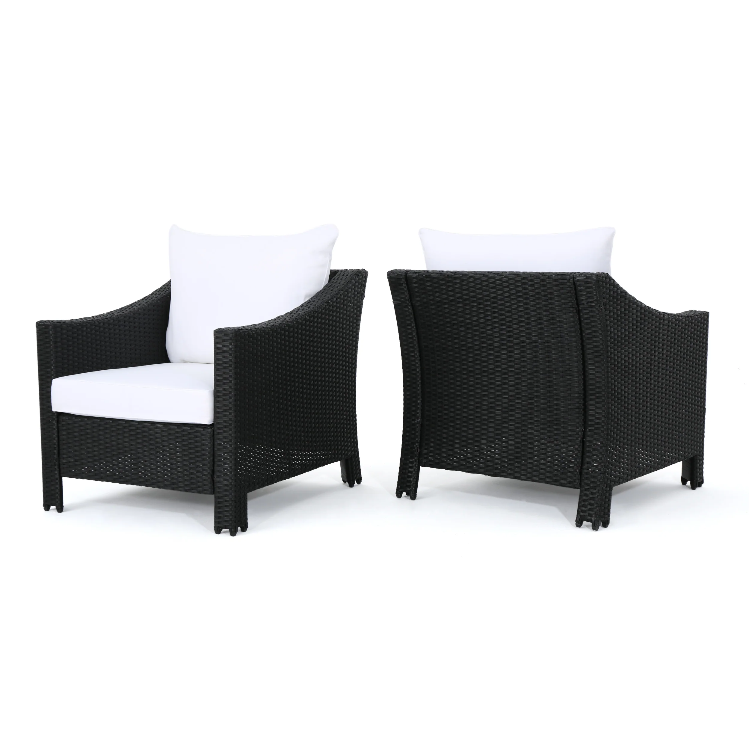 Dione Outdoor Black Wicker Club Chairs with White Water Resistant Cushions - furnishings
