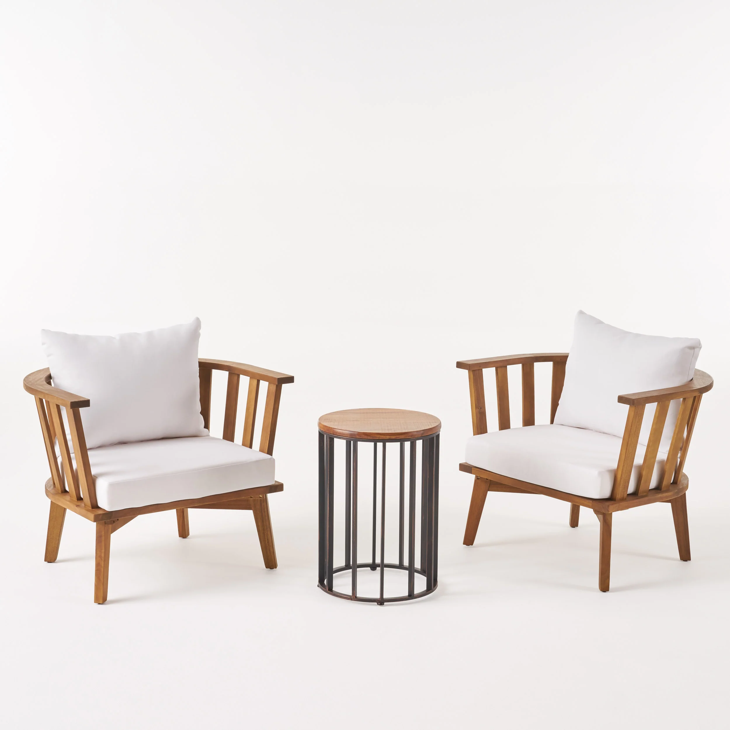 Heloise Outdoor Acacia Wood 2 Seater Club Chairs and Side Table Set - furnishings
