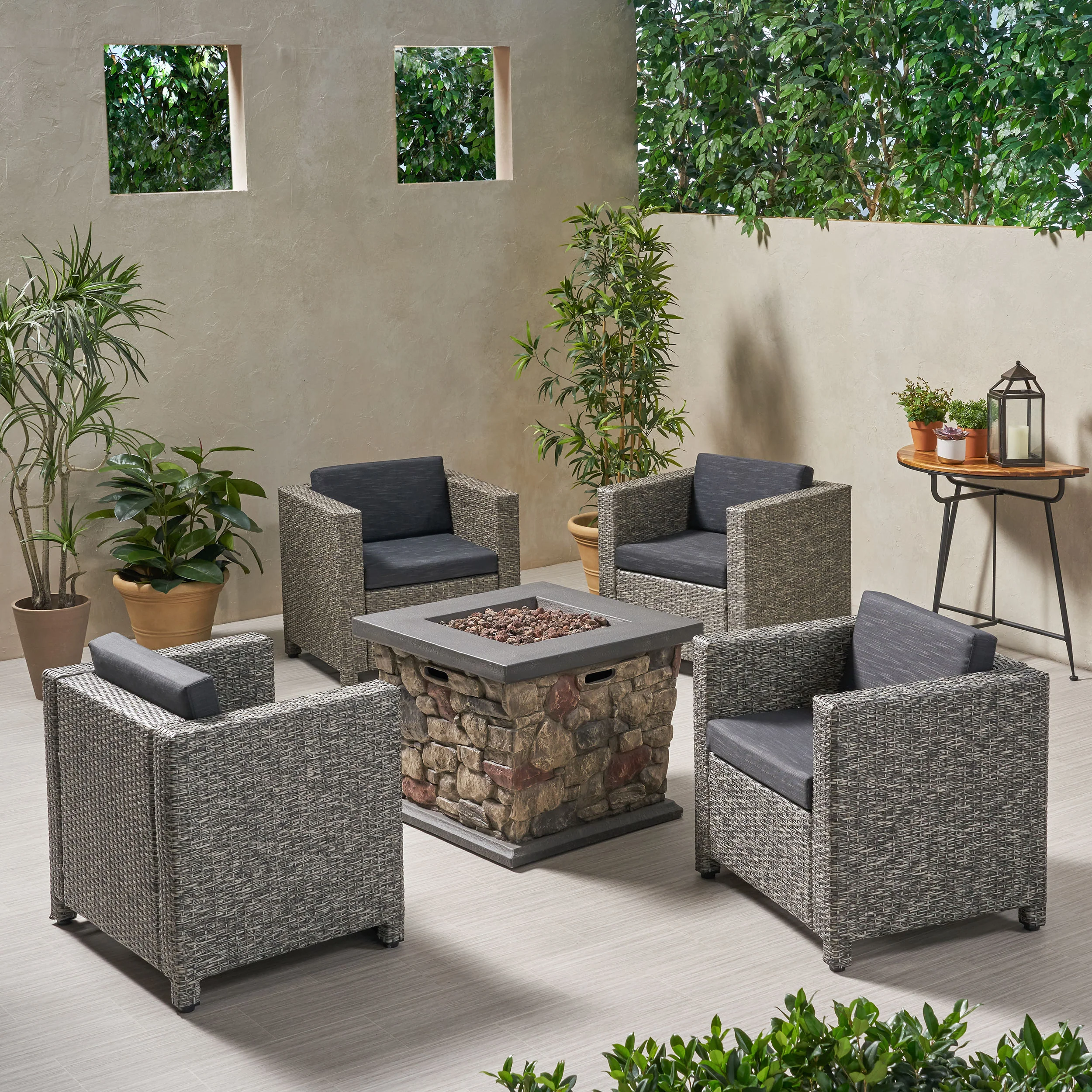 Venice 4-Seater Outdoor Fire Pit Chat Set - furnishings