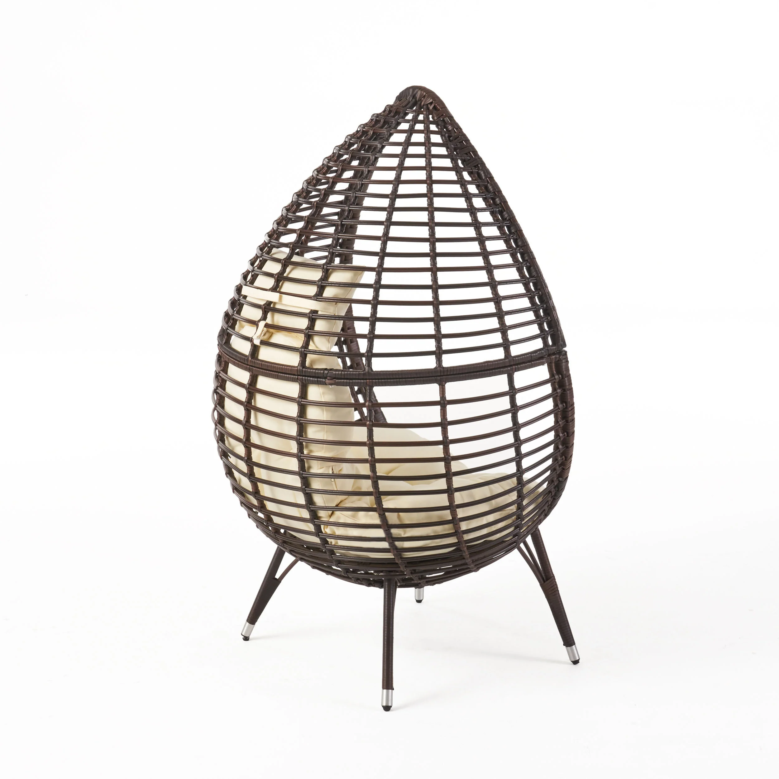 Dermot Outdoor Wicker Freestanding Wicker Teardrop / Egg Chair w/ Cushion - furnishings