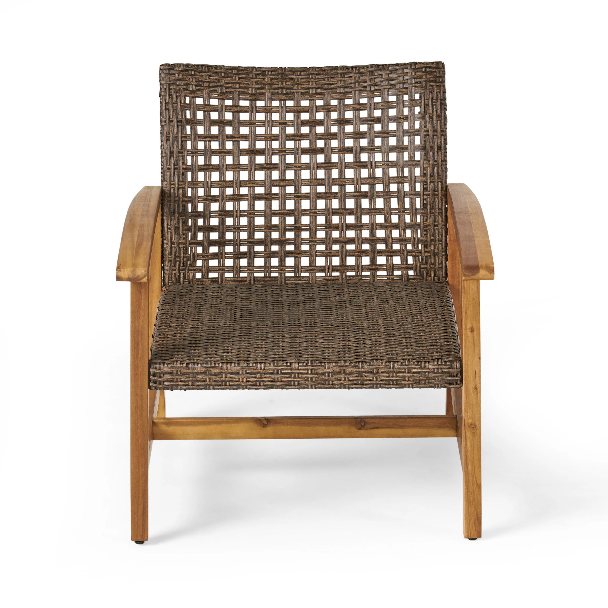 Eleanor Outdoor 5 Piece Wood and Wicker Club Chairs and Fire Pit Set - furnishings
