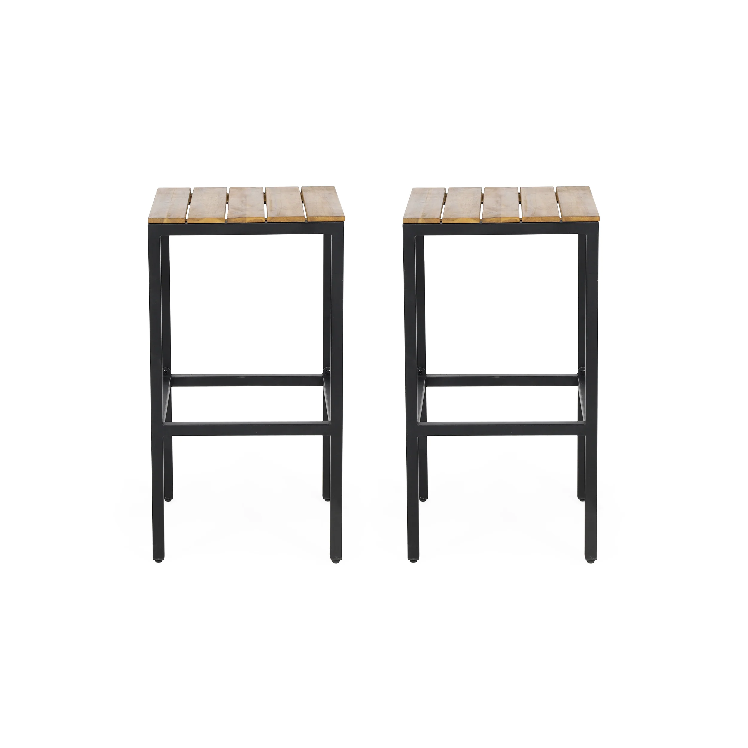 Arath Outdoor Modern Industrial Acacia Wood Bar Stools (Set of 2) - furnishings