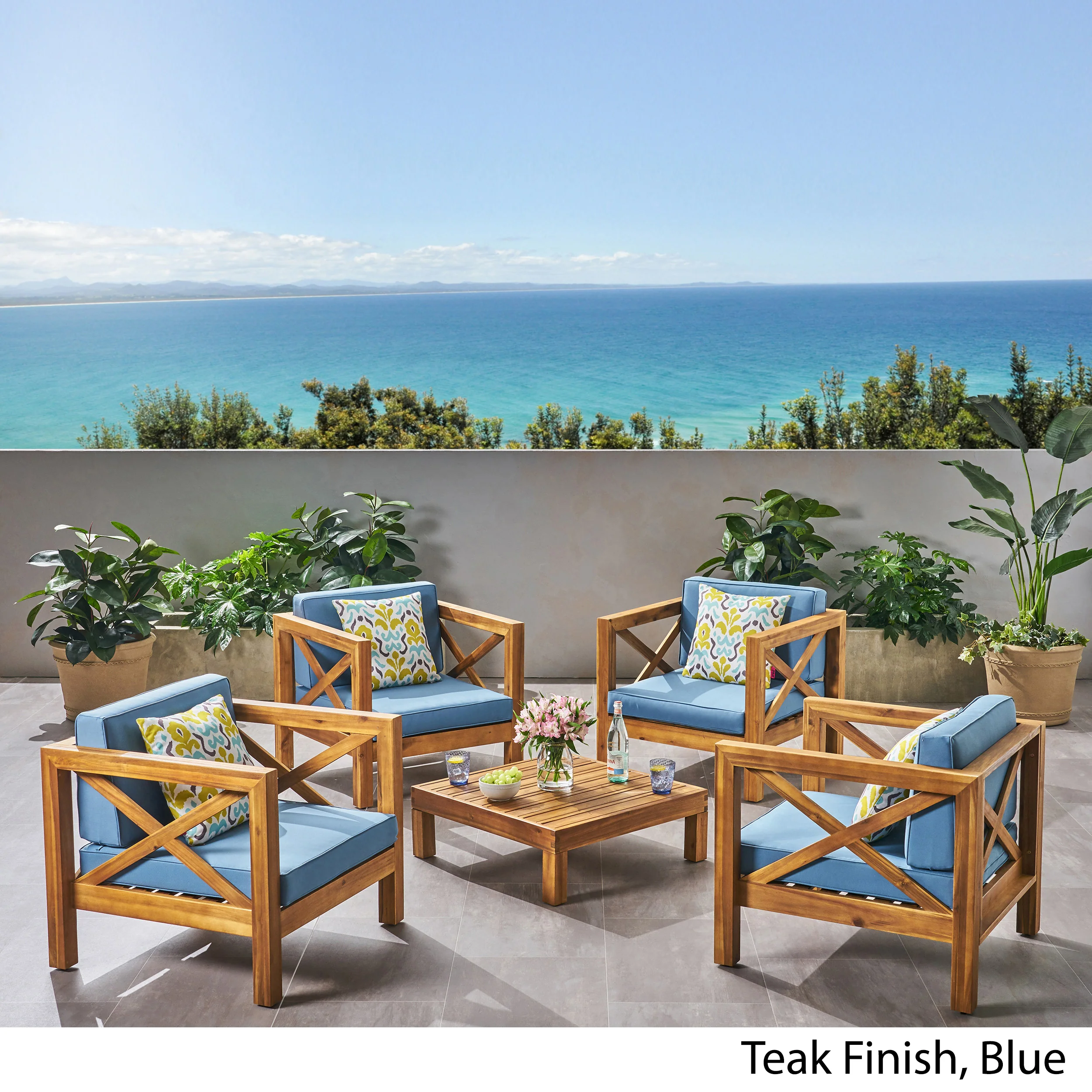 Morgan Outdoor 4 Seater Acacia Wood Club Chair and Coffee Table Set - furnishings