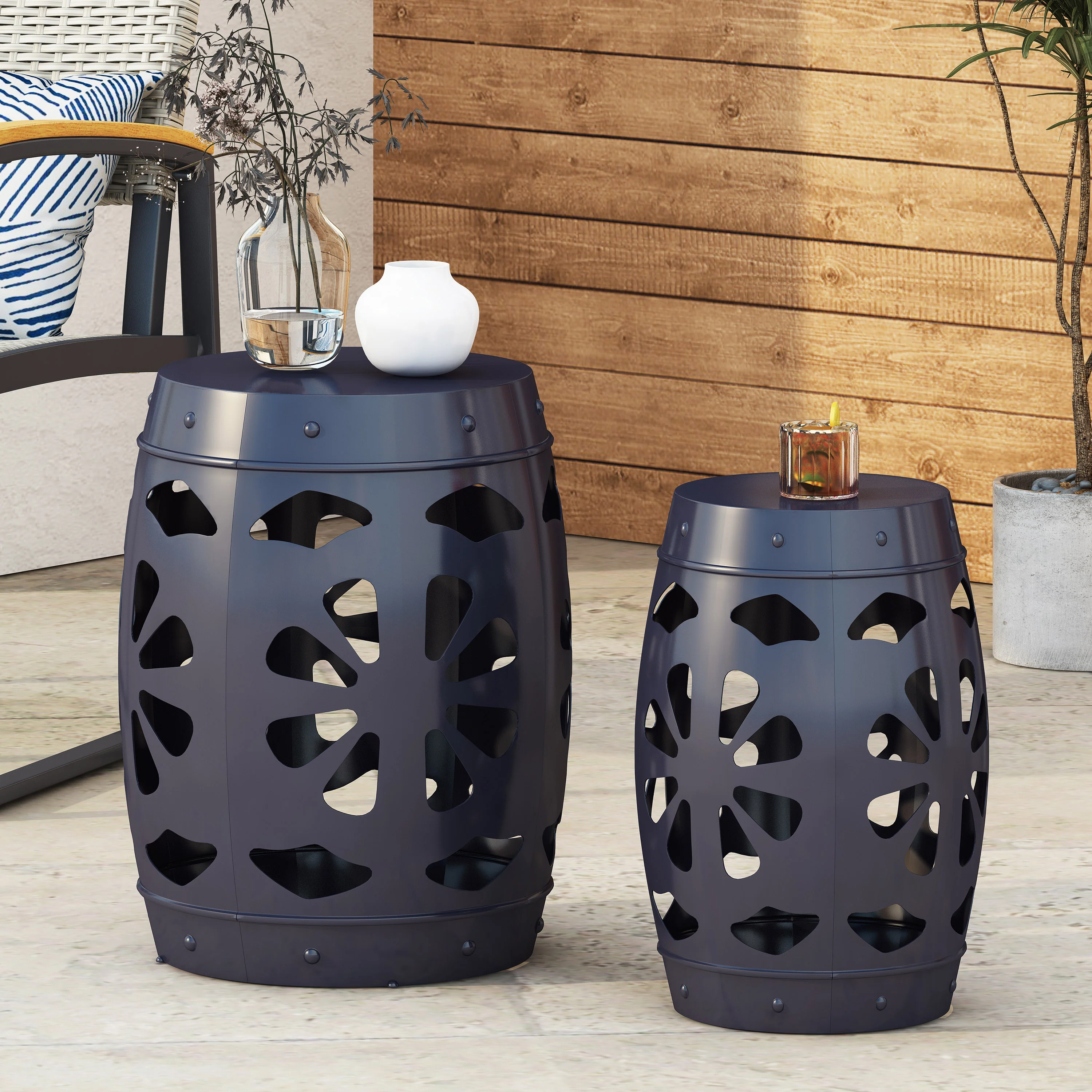 Carey Outdoor Metal Side Tables, Set of 2 - furnishings