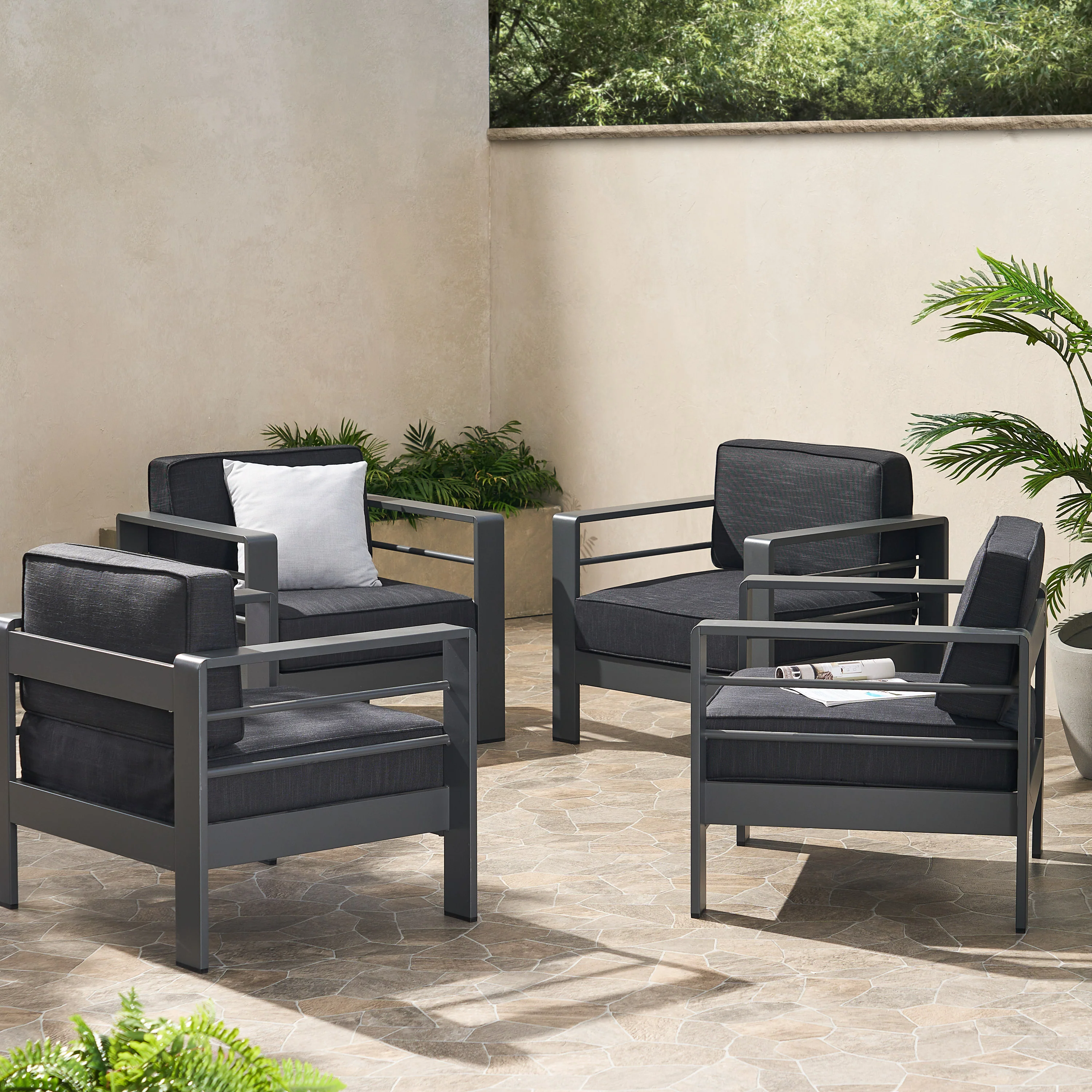Crested Bay Outdoor Gray Aluminum Club Chairs with Water Resistant Cushions - furnishings