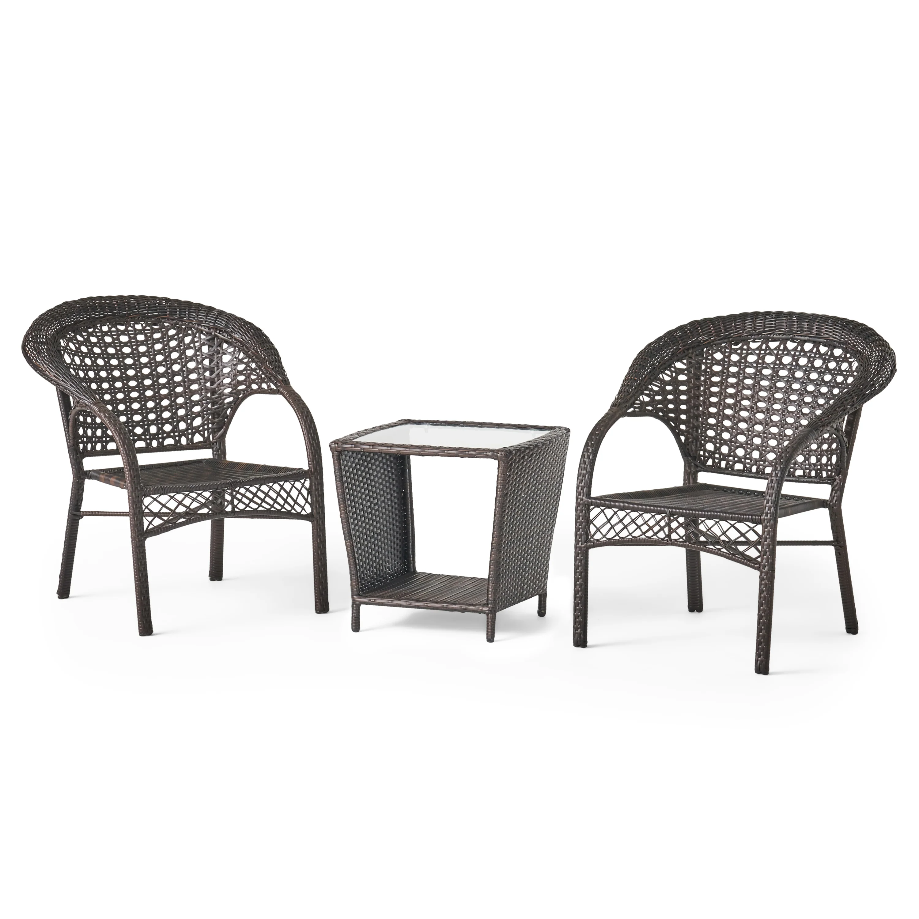 Mystic Outdoor 3 Piece Multi-brown Wicker Stacking Chair Chat Set - furnishings