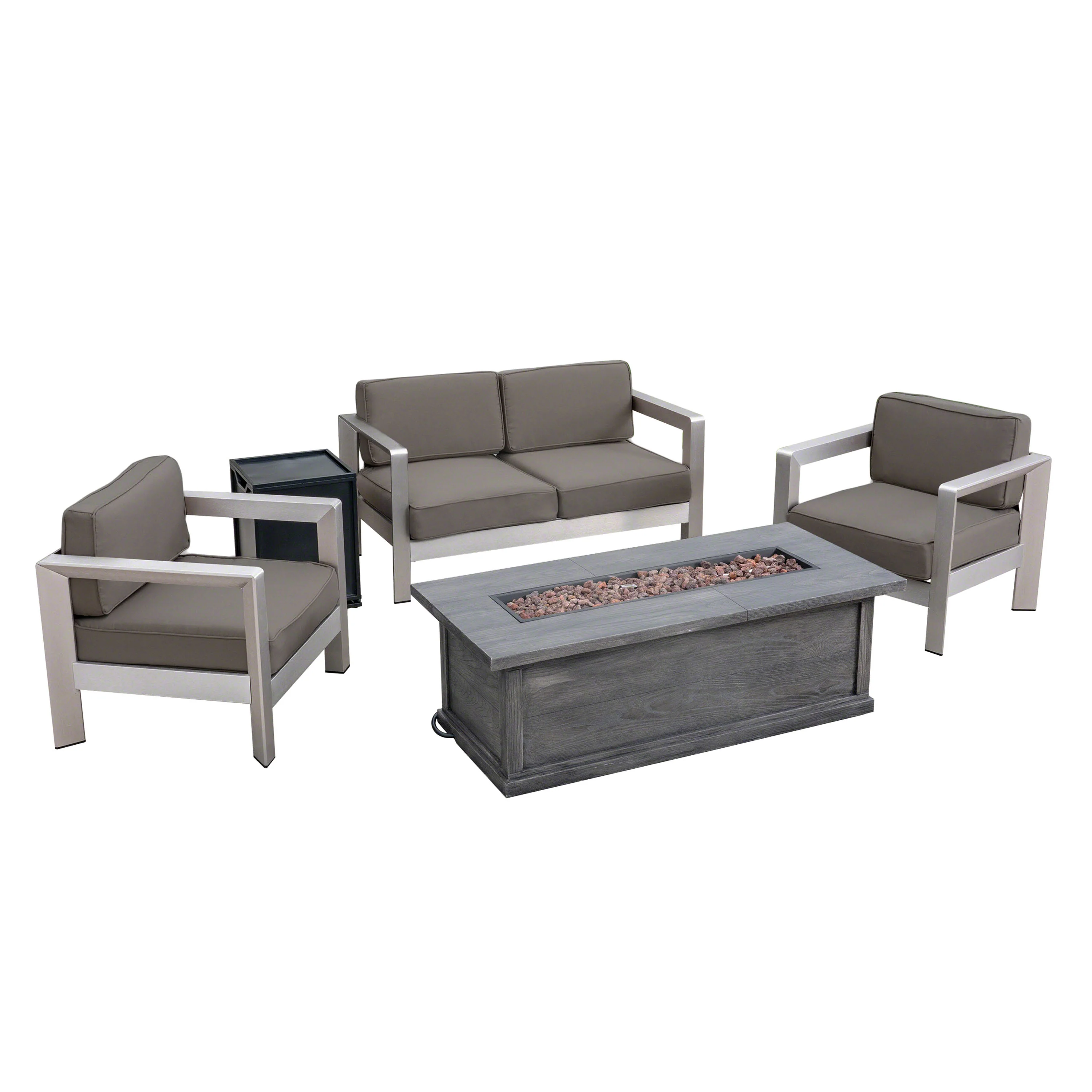 Kenny Outdoor 4-Seater Aluminum Chat Set with Fire Pit and Tank Holder - furnishings