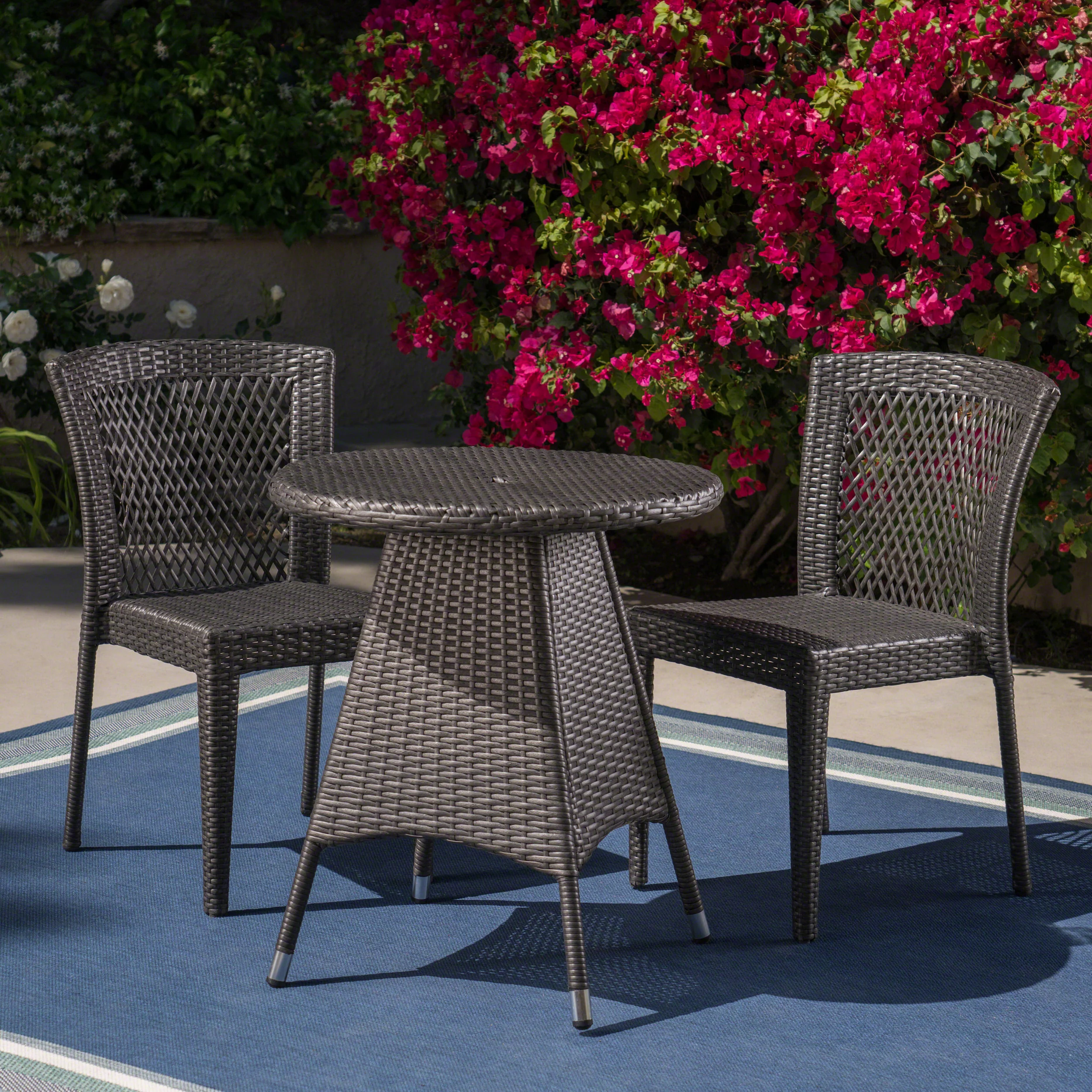 Hale Outdoor 3 Piece Wicker Bistro Set, Grey - furnishings