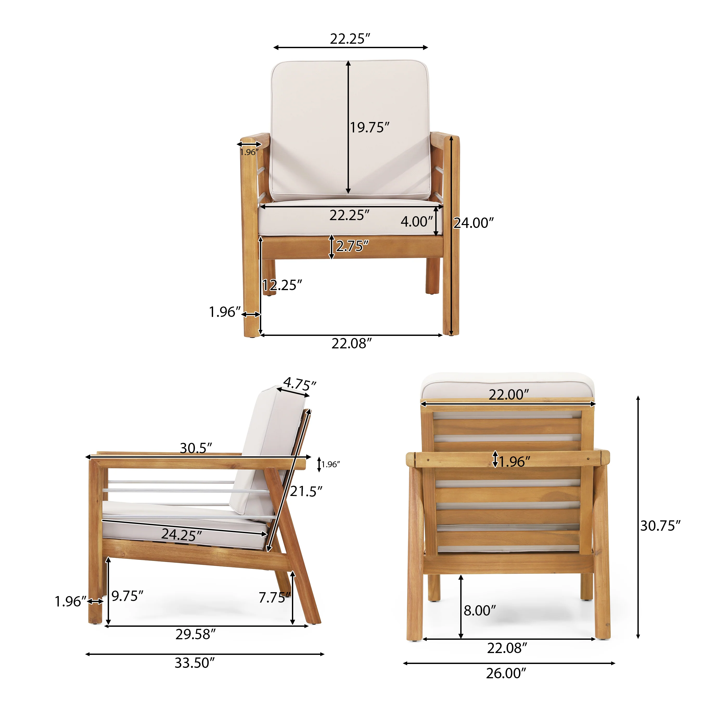 Lindsey Outdoor Acacia Wood 4 Seater Chat Set with Cushions, Beige and Teak - furnishings