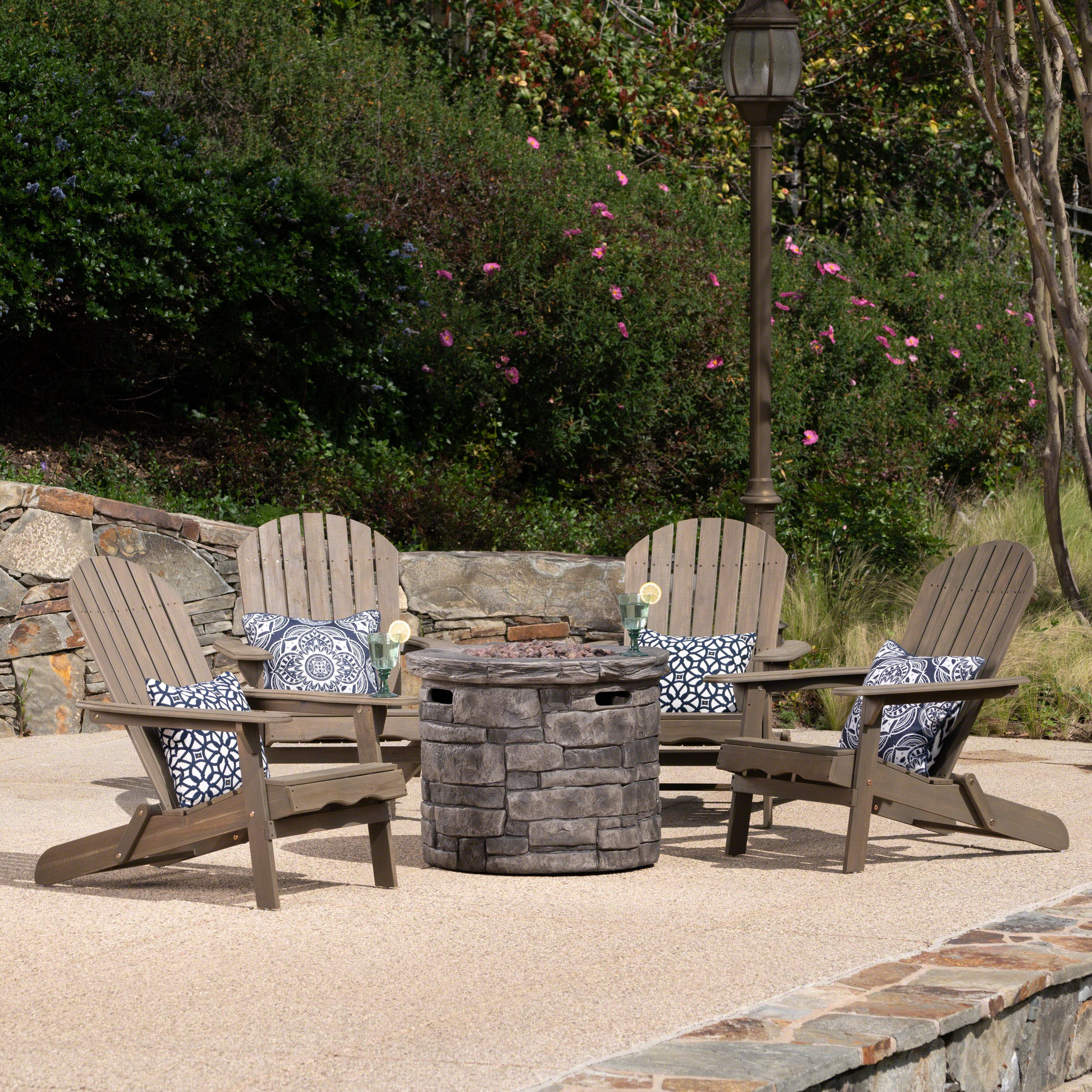 Jasper Outdoor Acacia Wood 5 Piece Adirondack Chair and Fire Pit Set - furnishings