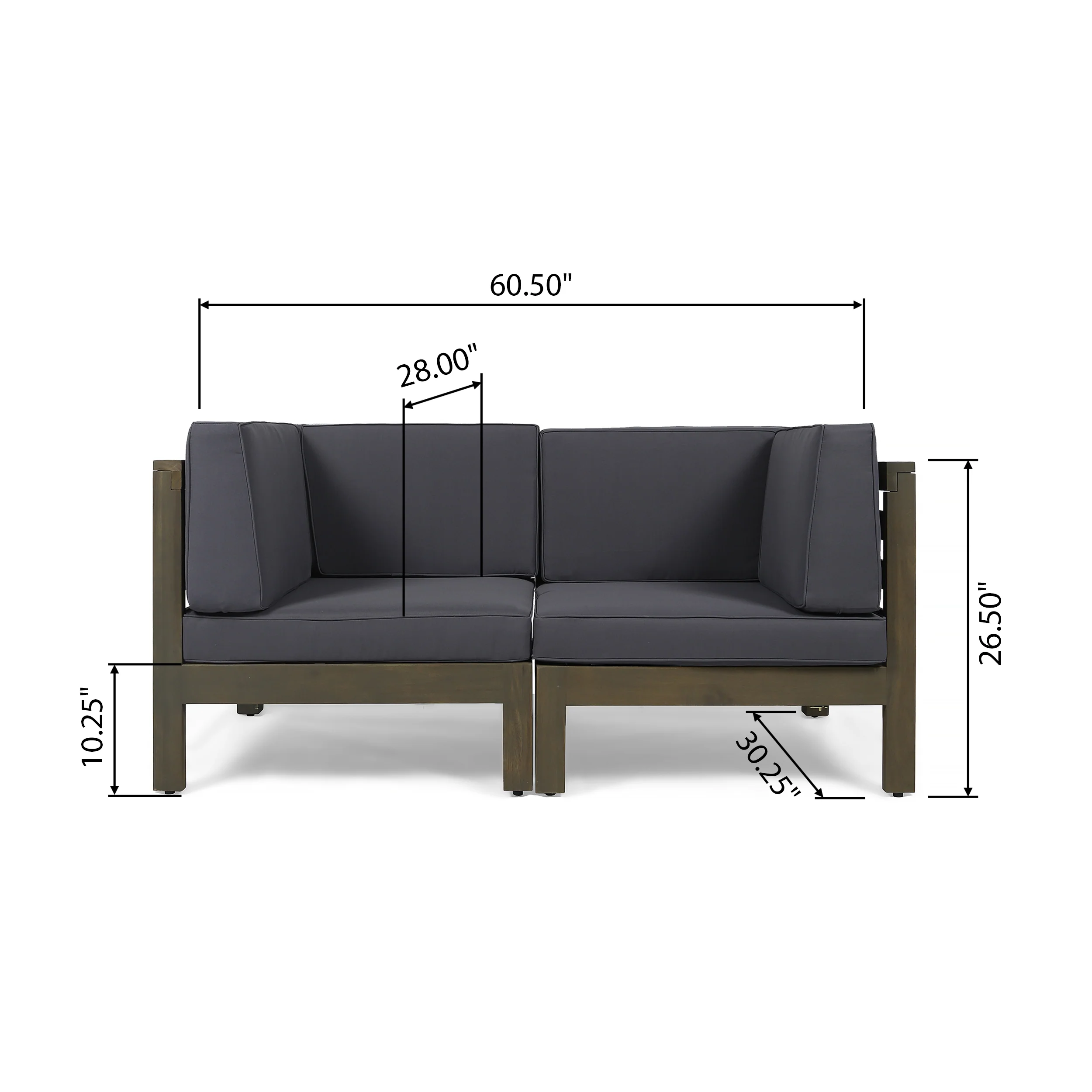 Dawson Outdoor Sectional Loveseat Set - 2-Seater - Acacia Wood - Outdoor Cushions - furnishings
