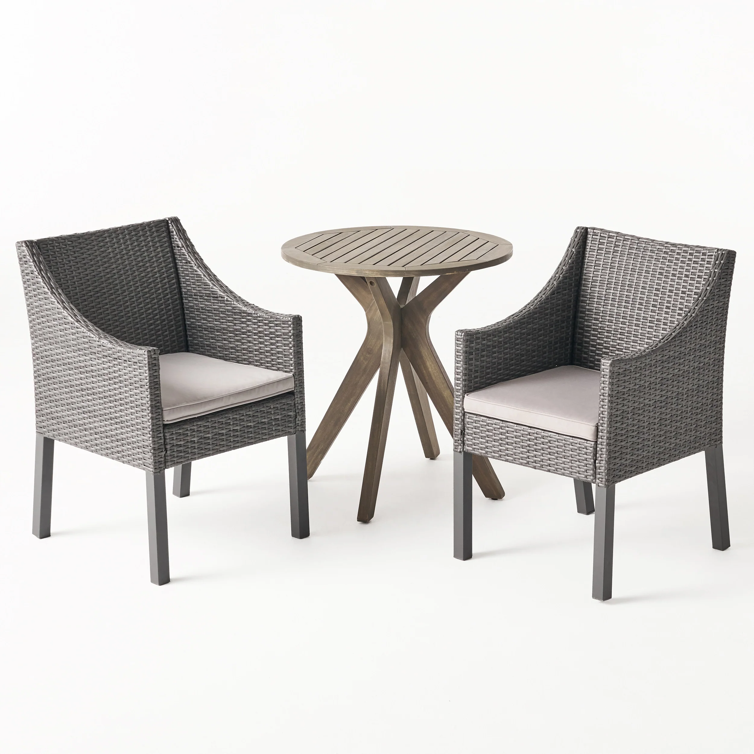 Dye Outdoor 3 Piece Acacia Wood and Wicker Bistro Set - furnishings