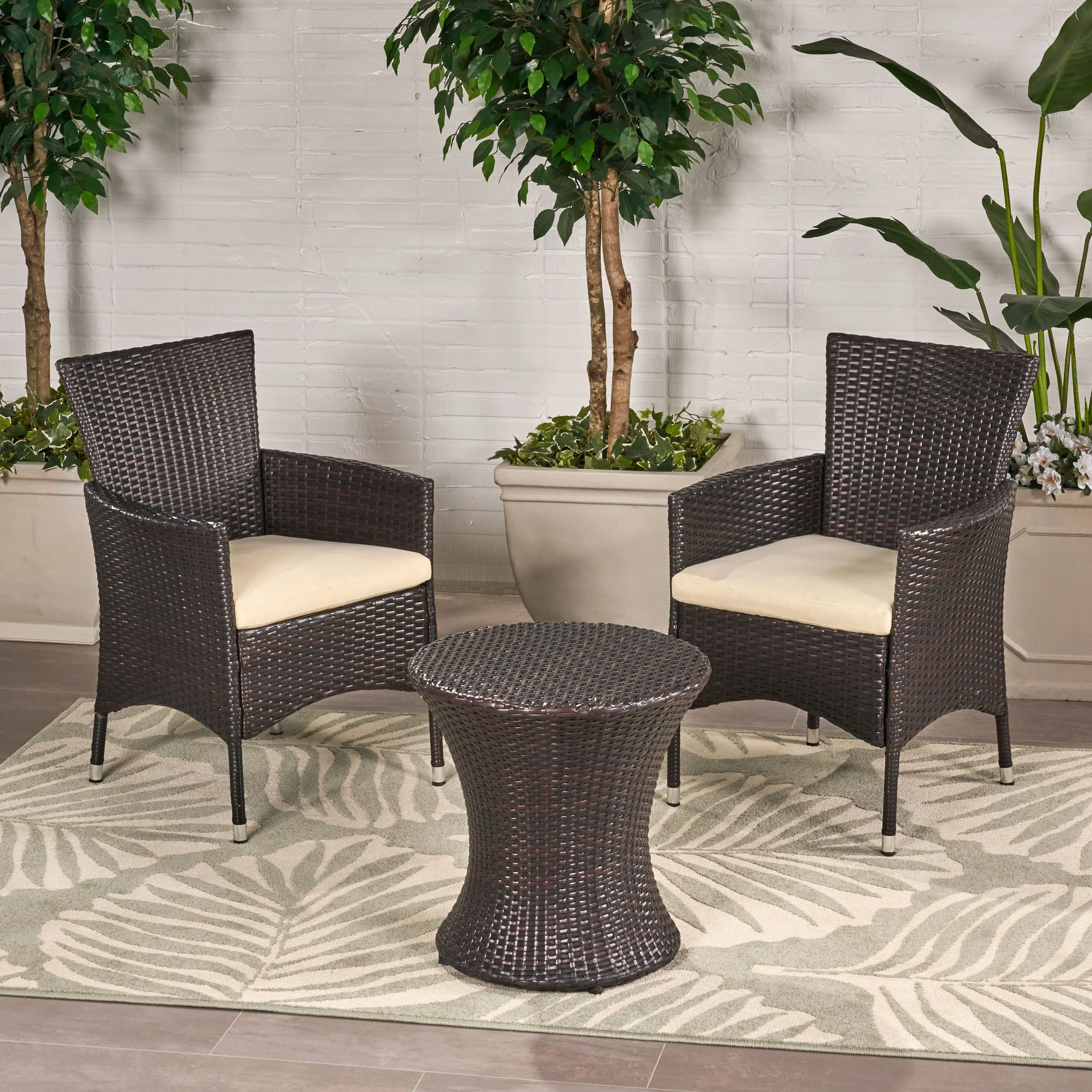 West Outdoors Brown Wicker 3 Piece Chat Set - furnishings