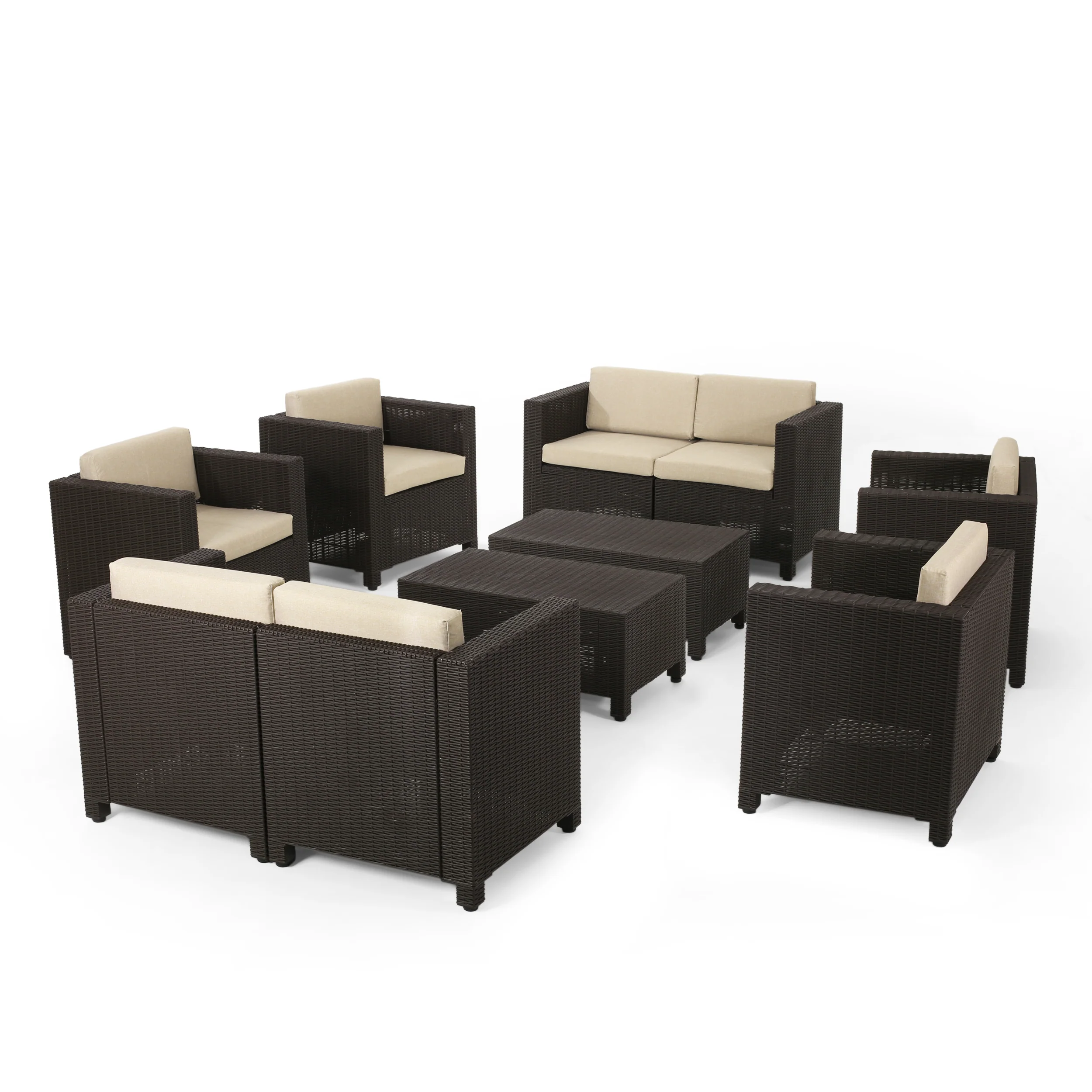 Farirra Outdoor Faux Wicker 8 Seater Chat Set with Cushions - furnishings